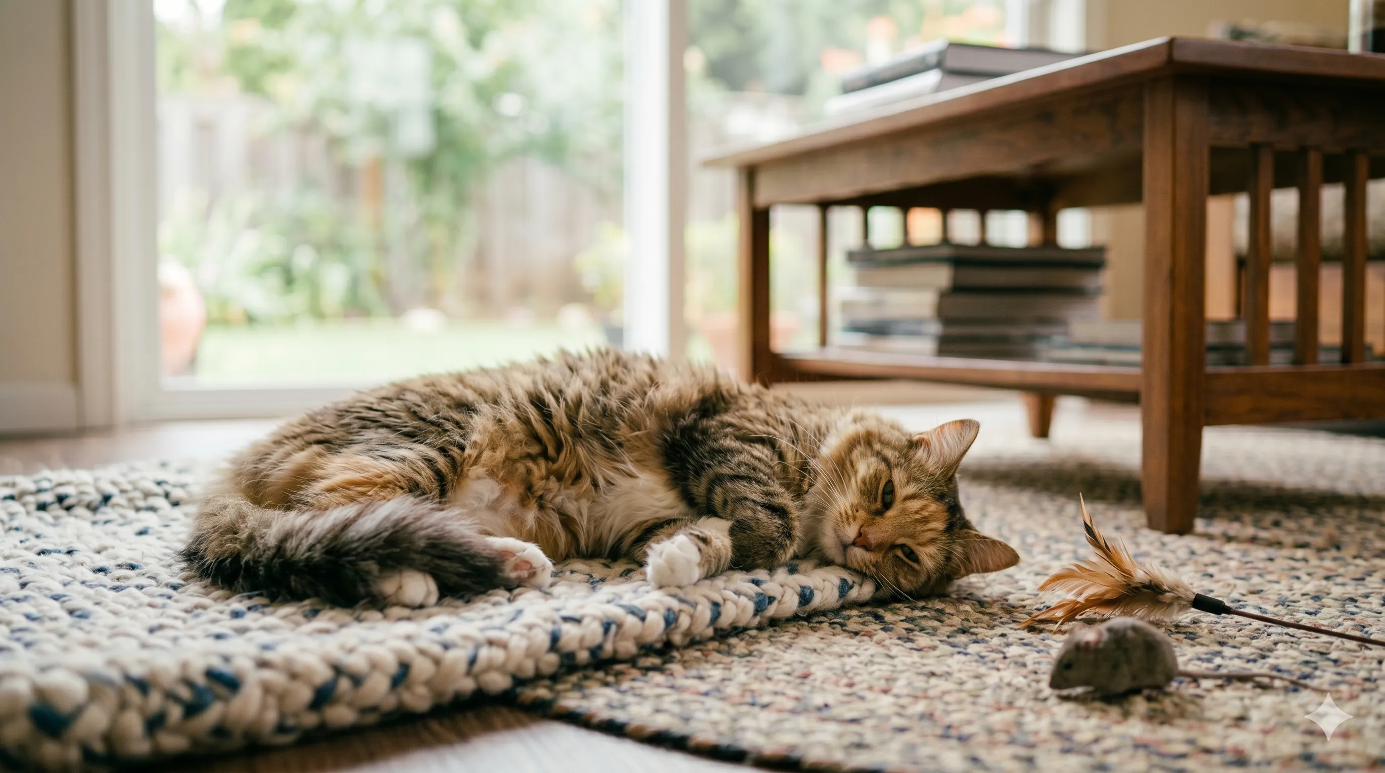 Calm and relaxed cat resting after natural hunting behavior