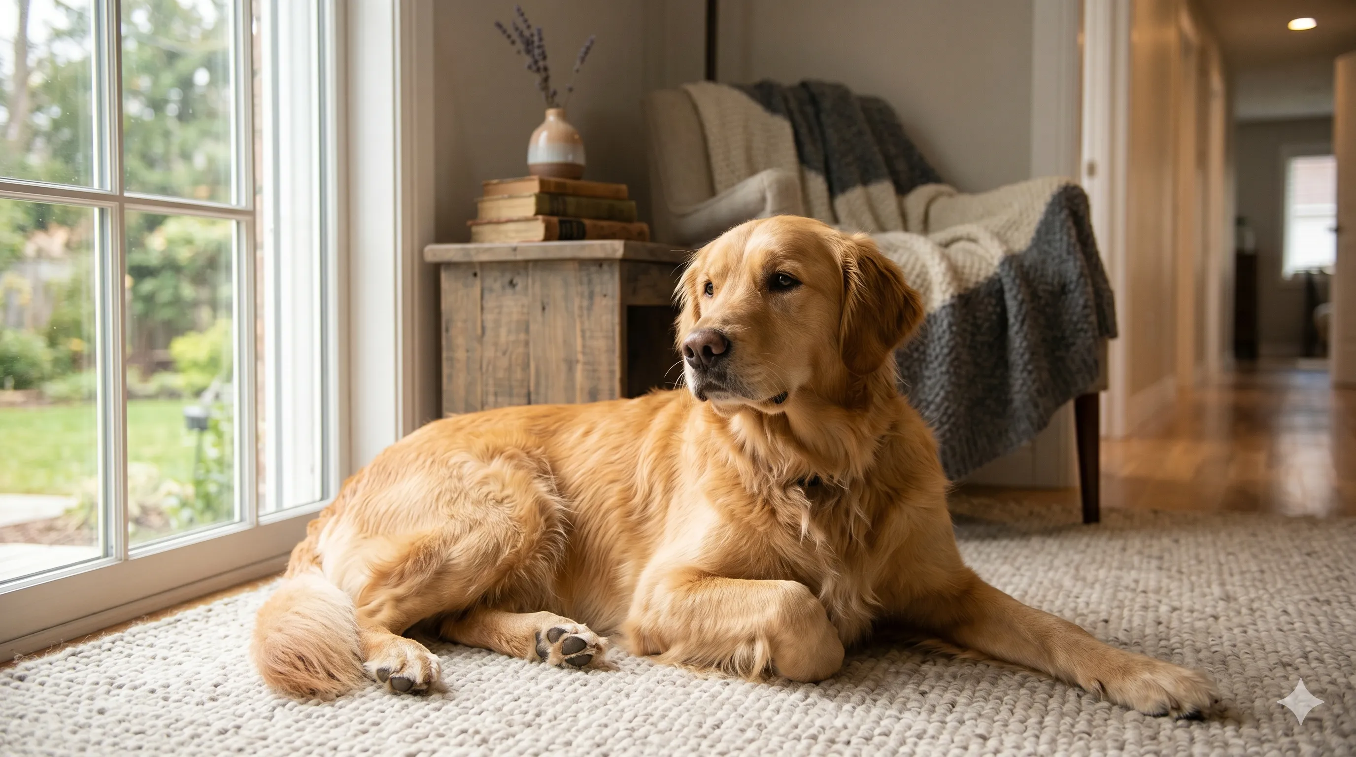Calm dog relaxed alone showing independent and secure behavior