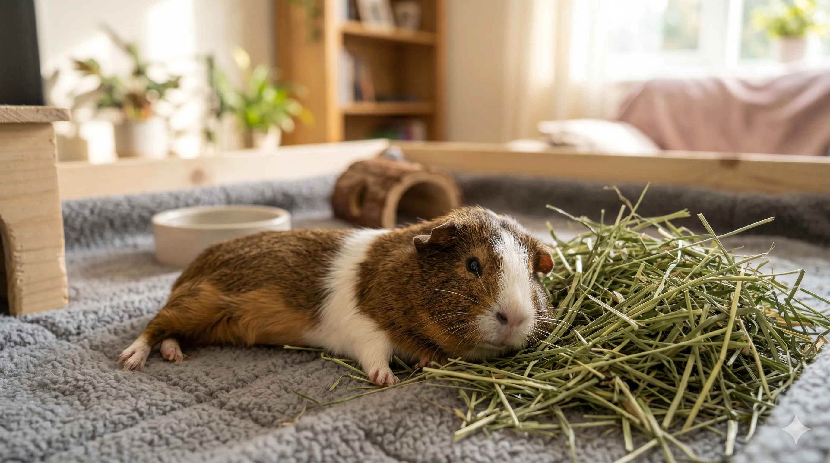 calm-guinea-pig-resting-after-chirping-image-3 Calm guinea pig relaxing comfortably after unusual chirping behavior indoors