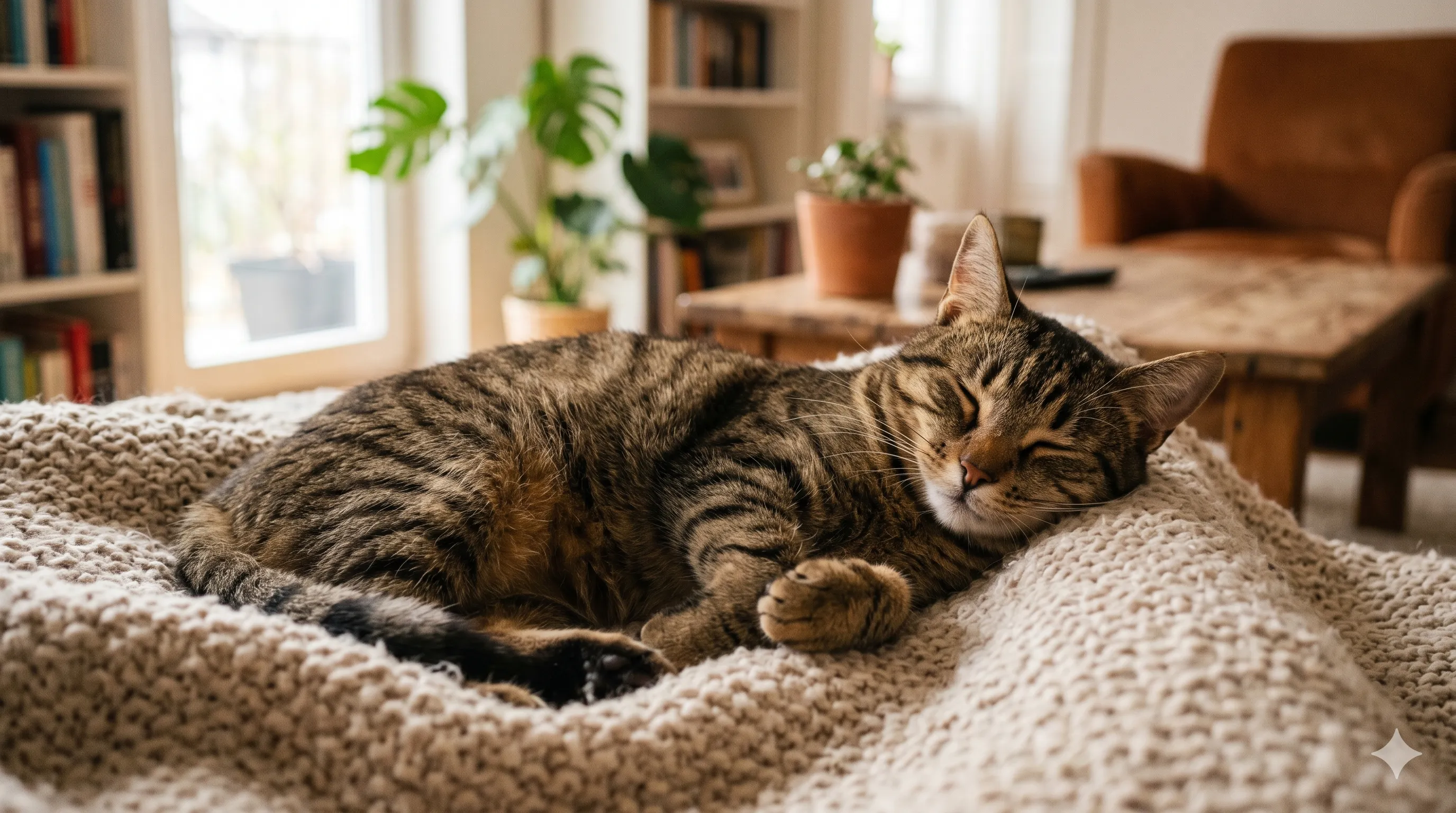 Calm and happy cat resting peacefully after purring