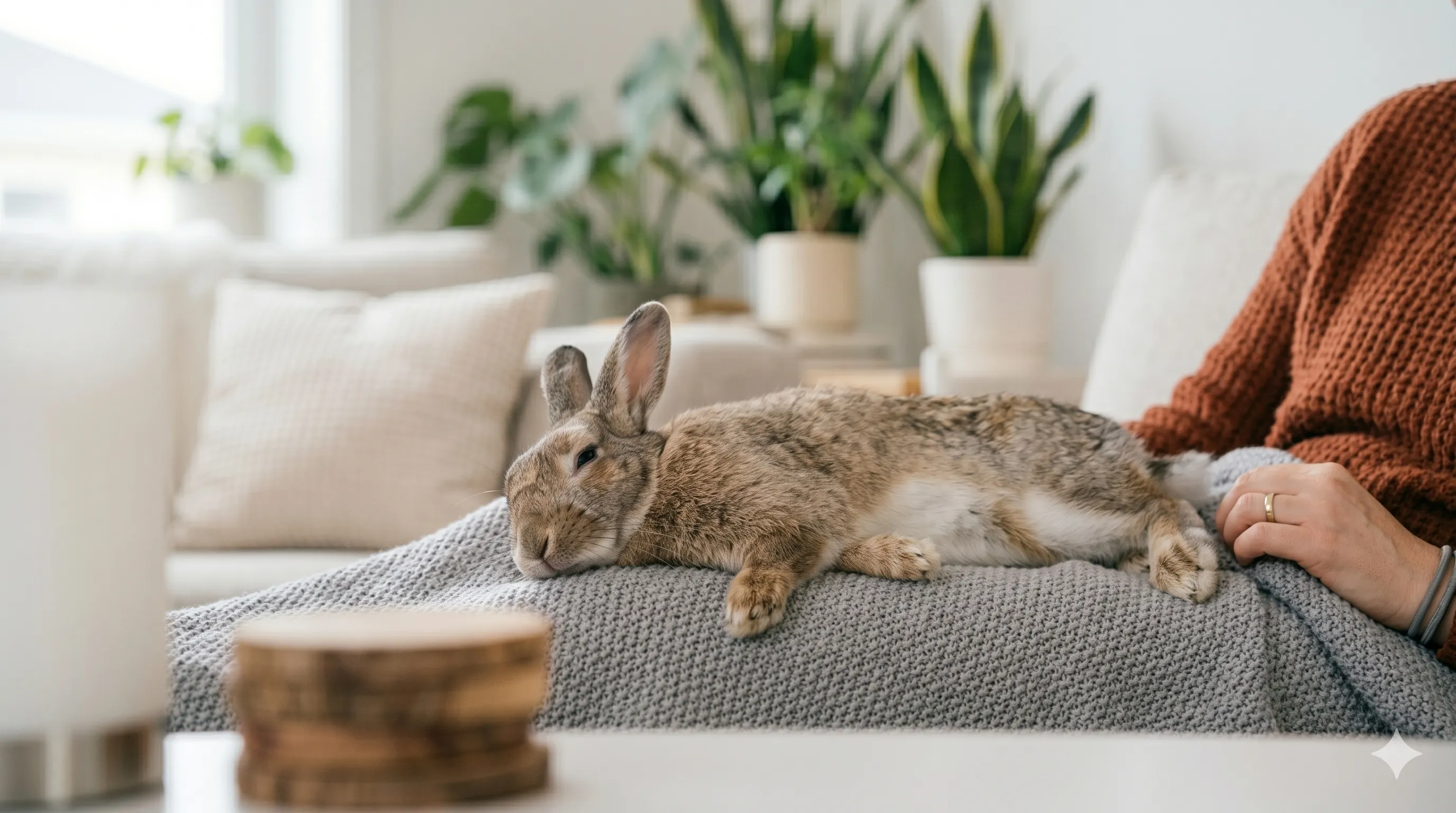 calm-rabbit-after-affectionate-interaction-image-3 Calm rabbit resting peacefully after affectionate interaction with owner