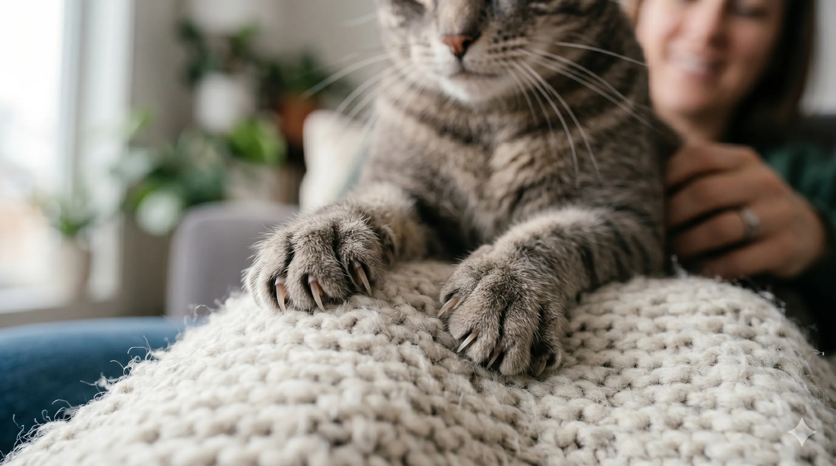Close-up of cat kneading with paws showing rhythmic pressing motion