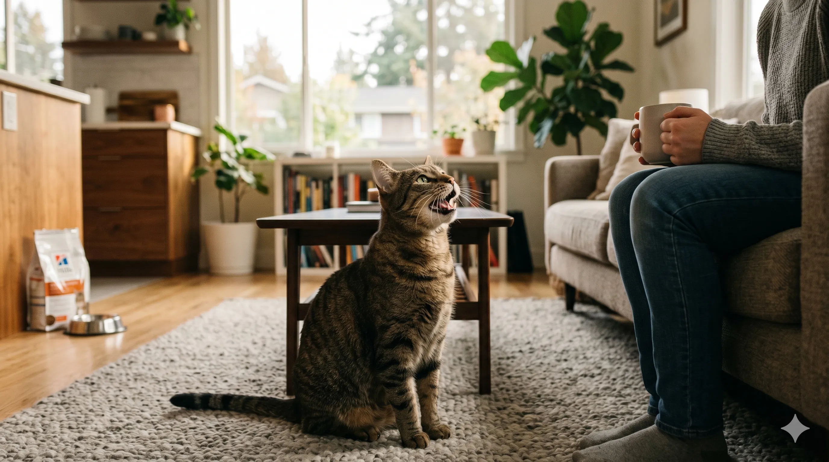 Cat meowing frequently at home showing attention-seeking or communication behavior