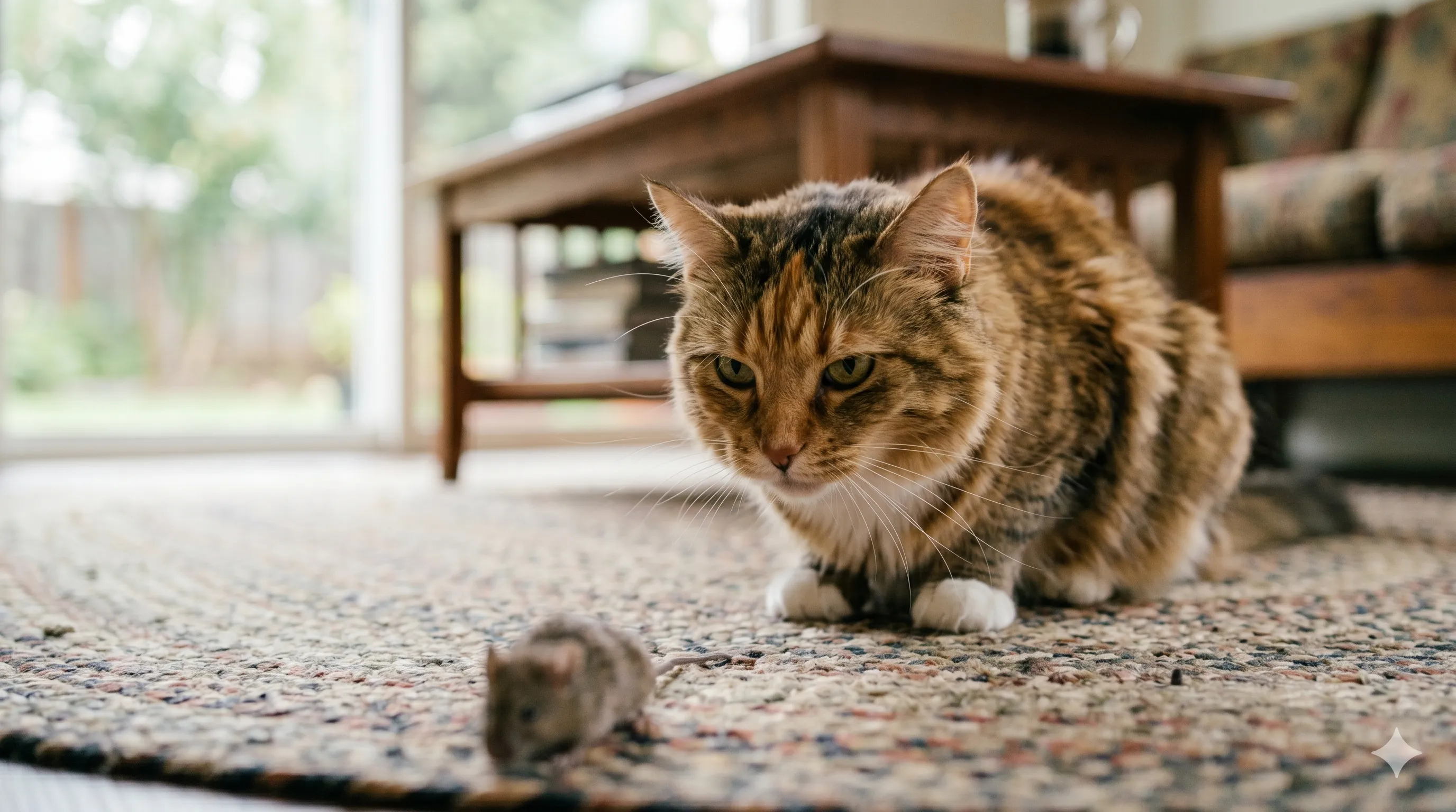 Close-up of cat holding small prey showing hunting instinct