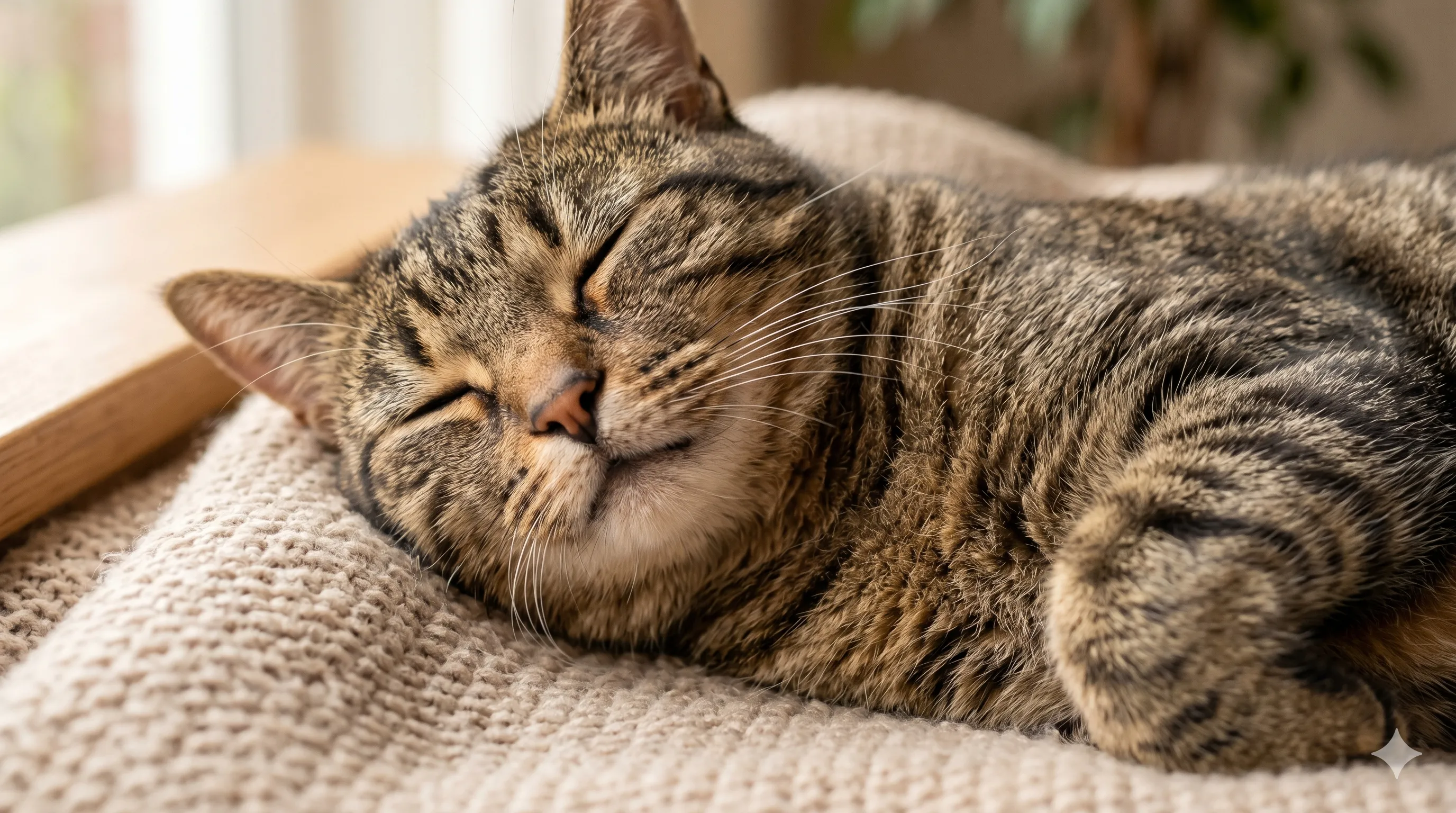 Close-up of cat purring with relaxed face and half-closed eyes