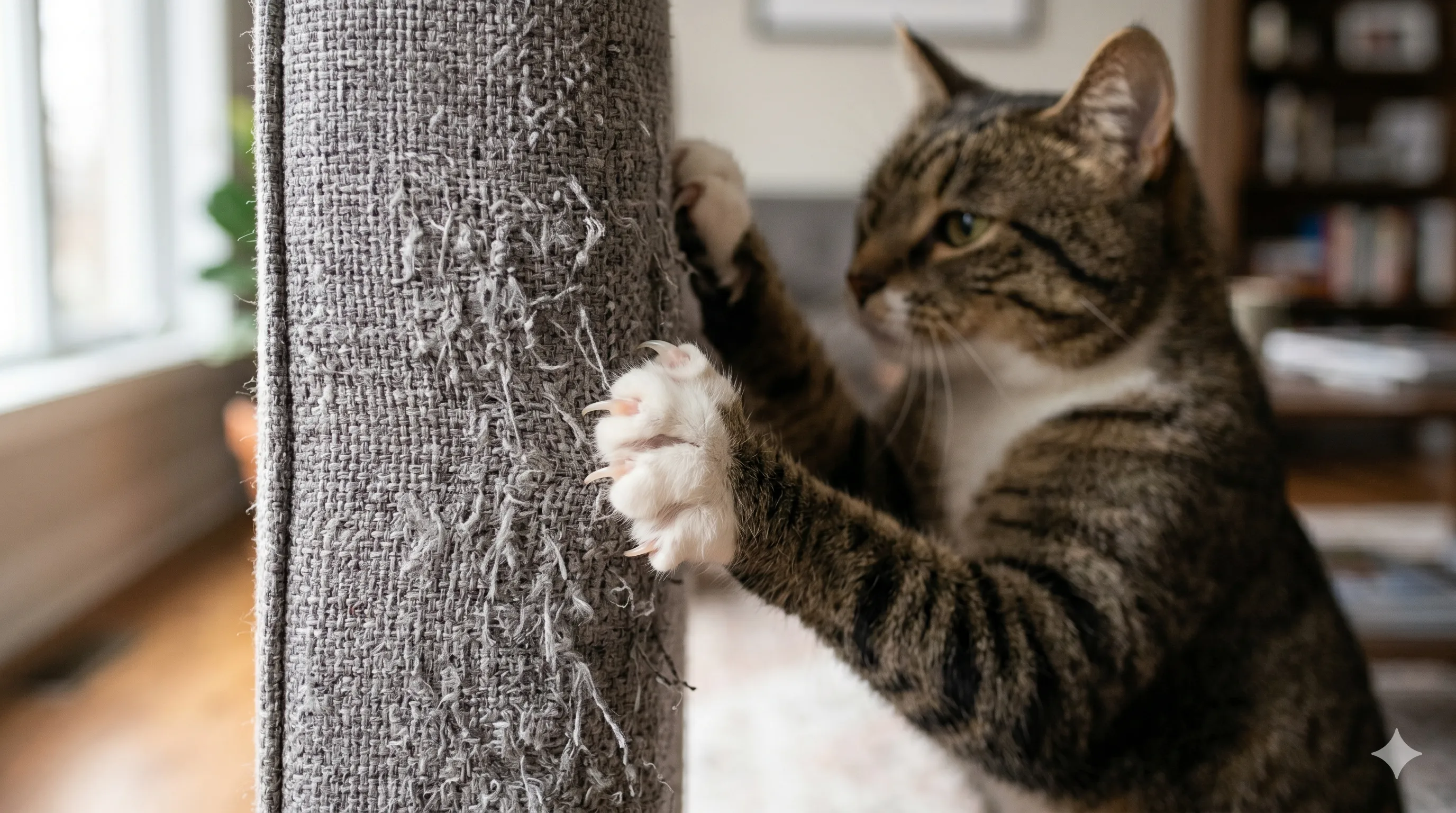 Close-up of cat scratching furniture with claws extended