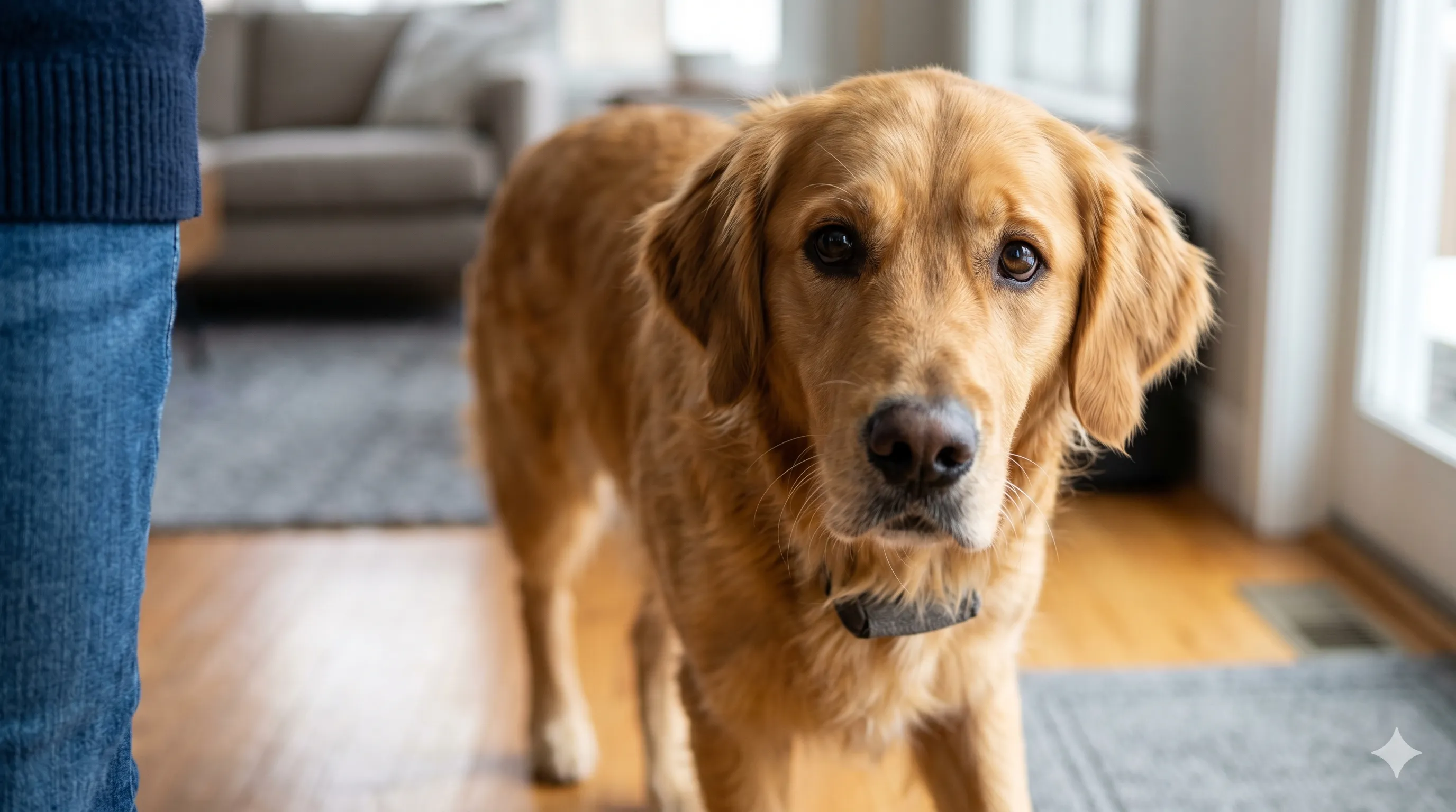 Close-up of dog attentively watching and following its owner