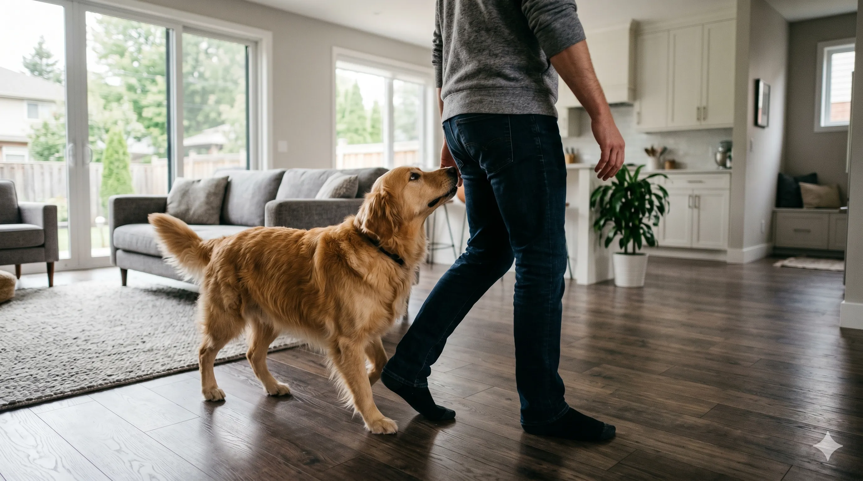 Dog following its owner around the house showing loyalty and attachment behavior
