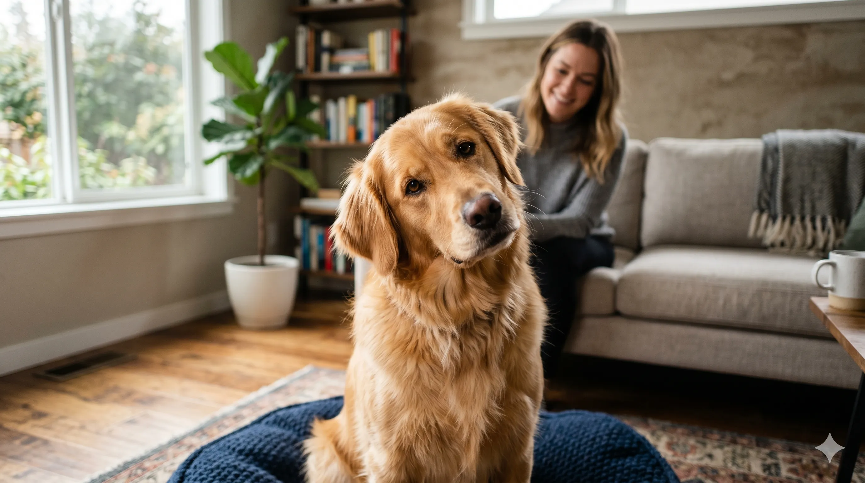 Dog tilting its head while looking at owner showing curiosity and communication