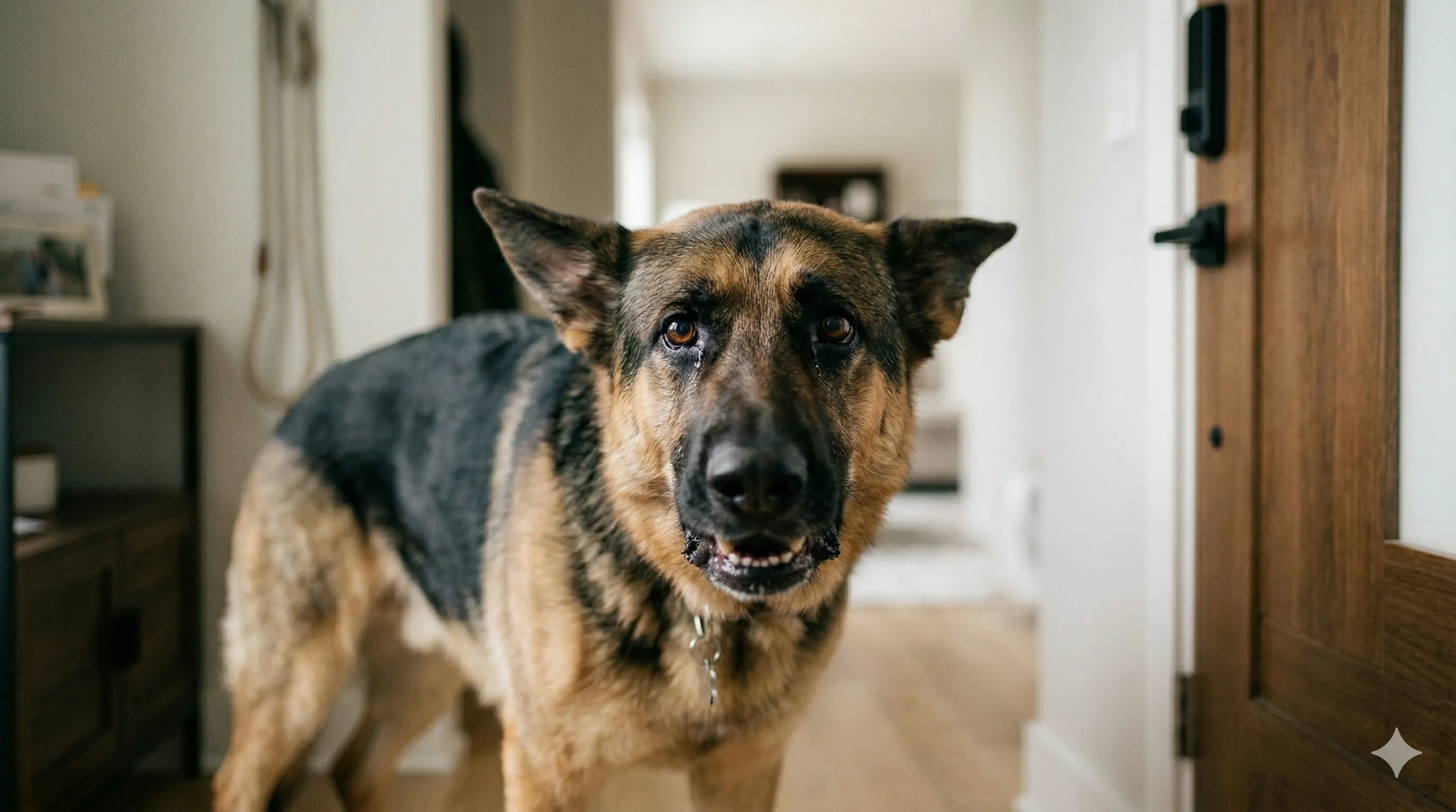 German Shepherd showing behavior related to separation anxiety in dogs guide