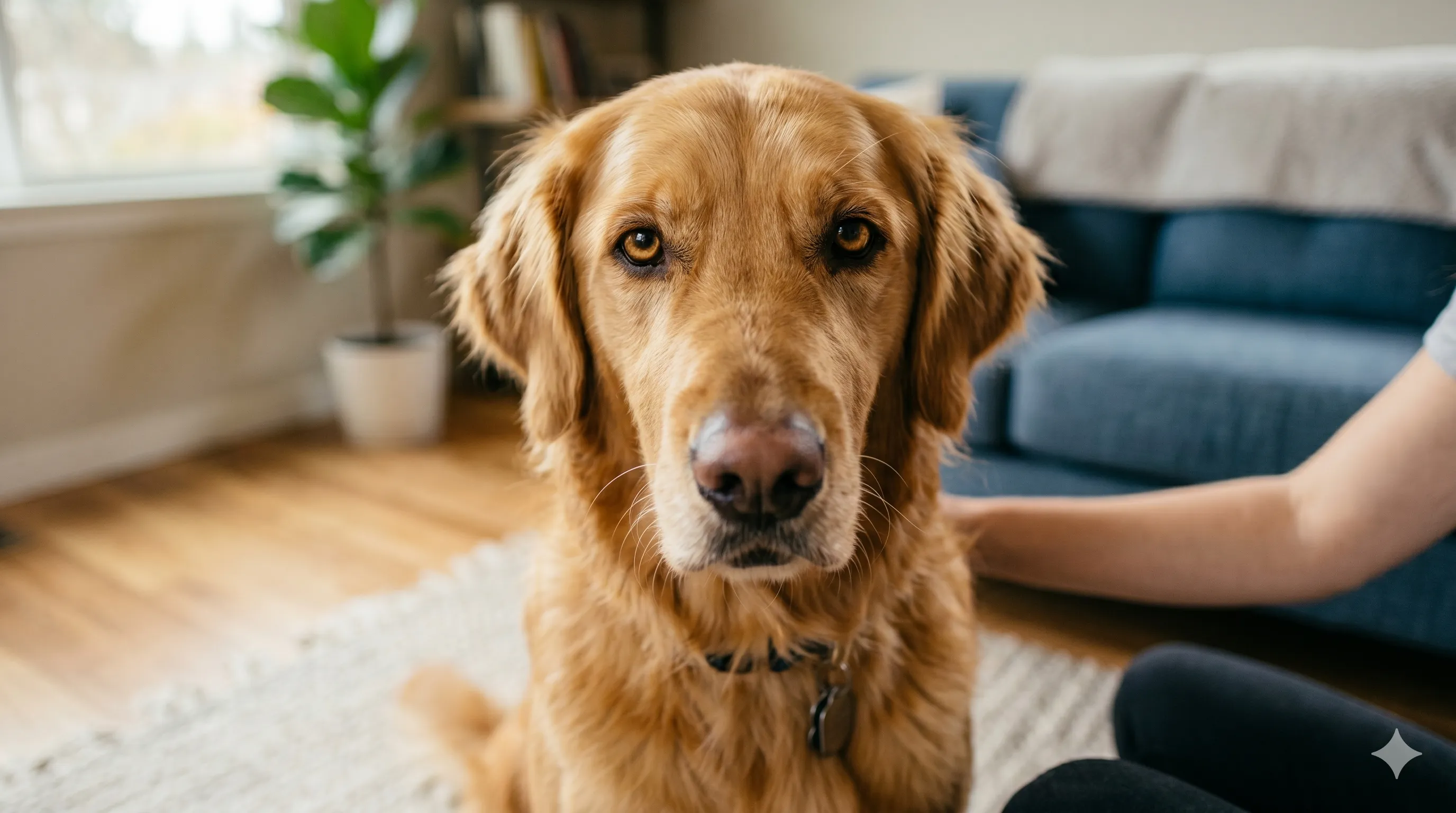 Close-up of dog staring with focused eyes and attentive expression