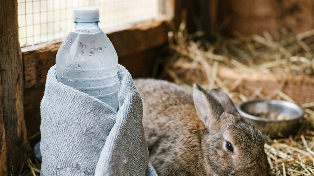 frozen-water-bottle-in-rabbit-hutch-image-3 Frozen water bottle placed in a rabbit hutch to help prevent heatstroke