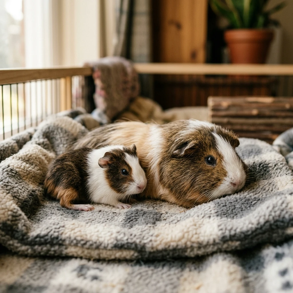 Guinea pig age chart showing life stages from baby to senior with human year equivalents