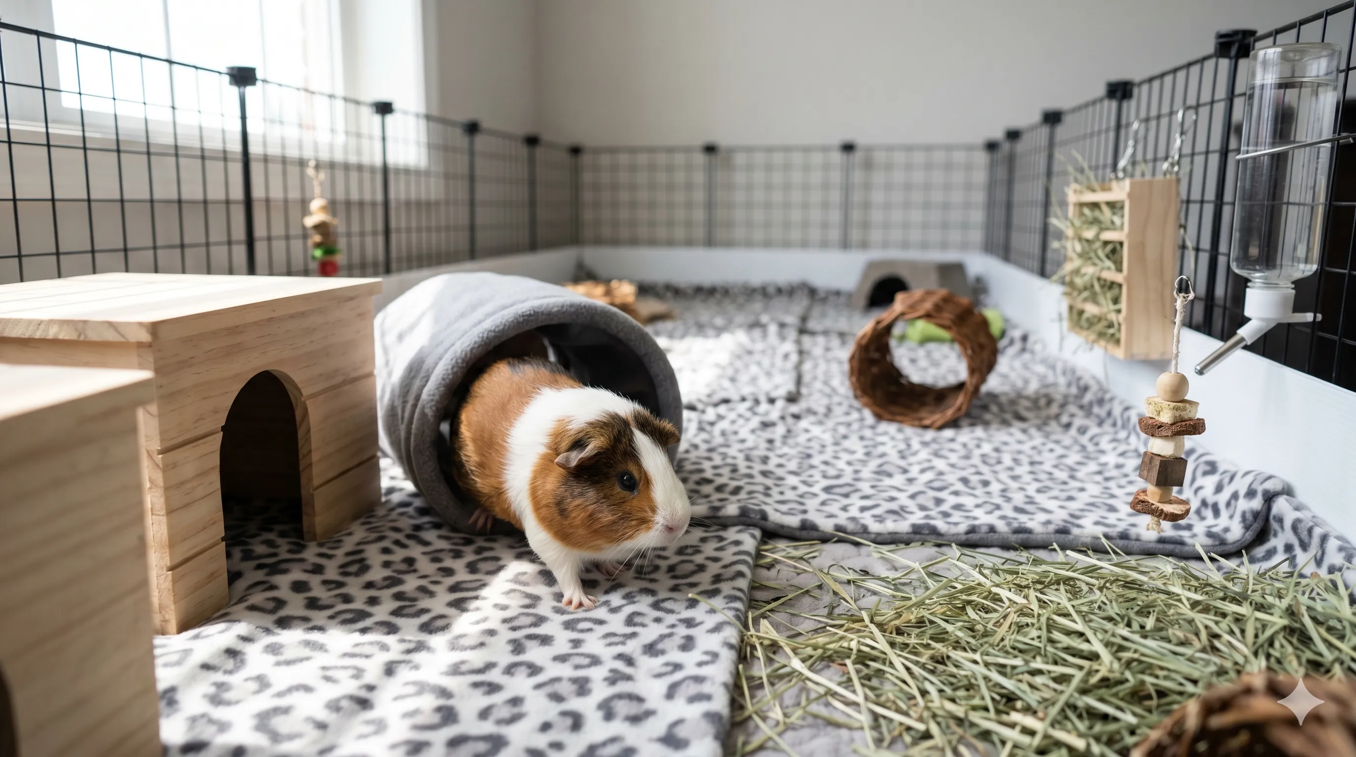 guinea-pig-cage-size-comparison Side by side comparison of a 2x3 and 2x4 C&C guinea pig cage showing the size difference