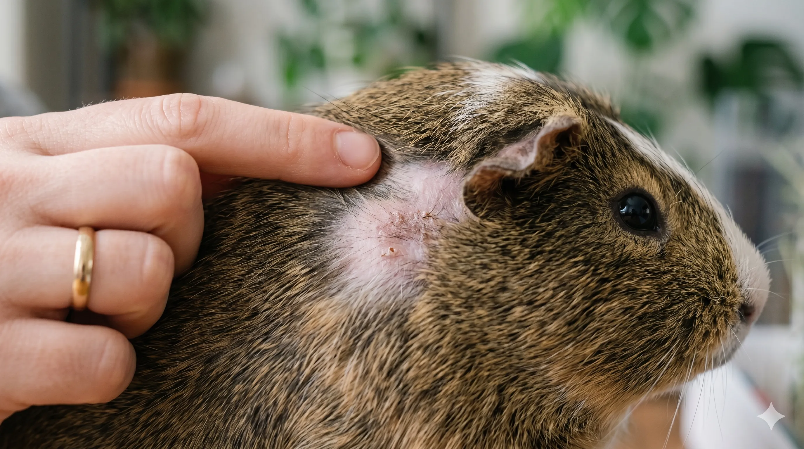 guinea-pig-fur-loss-closeup-health-signs-image-1 Close-up of guinea pig fur loss and skin condition for health assessment