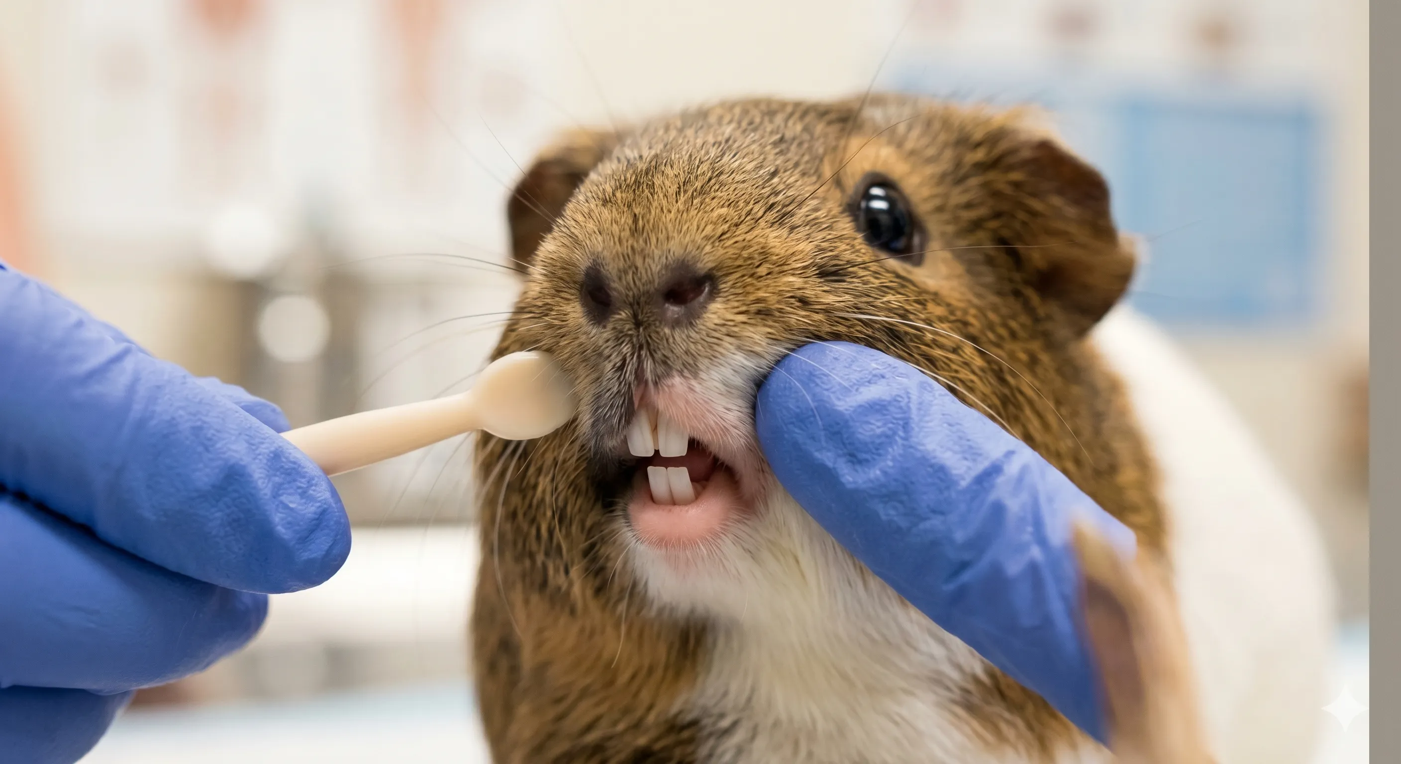 Close-up of guinea pig teeth showing dental health and overgrowth warning signs