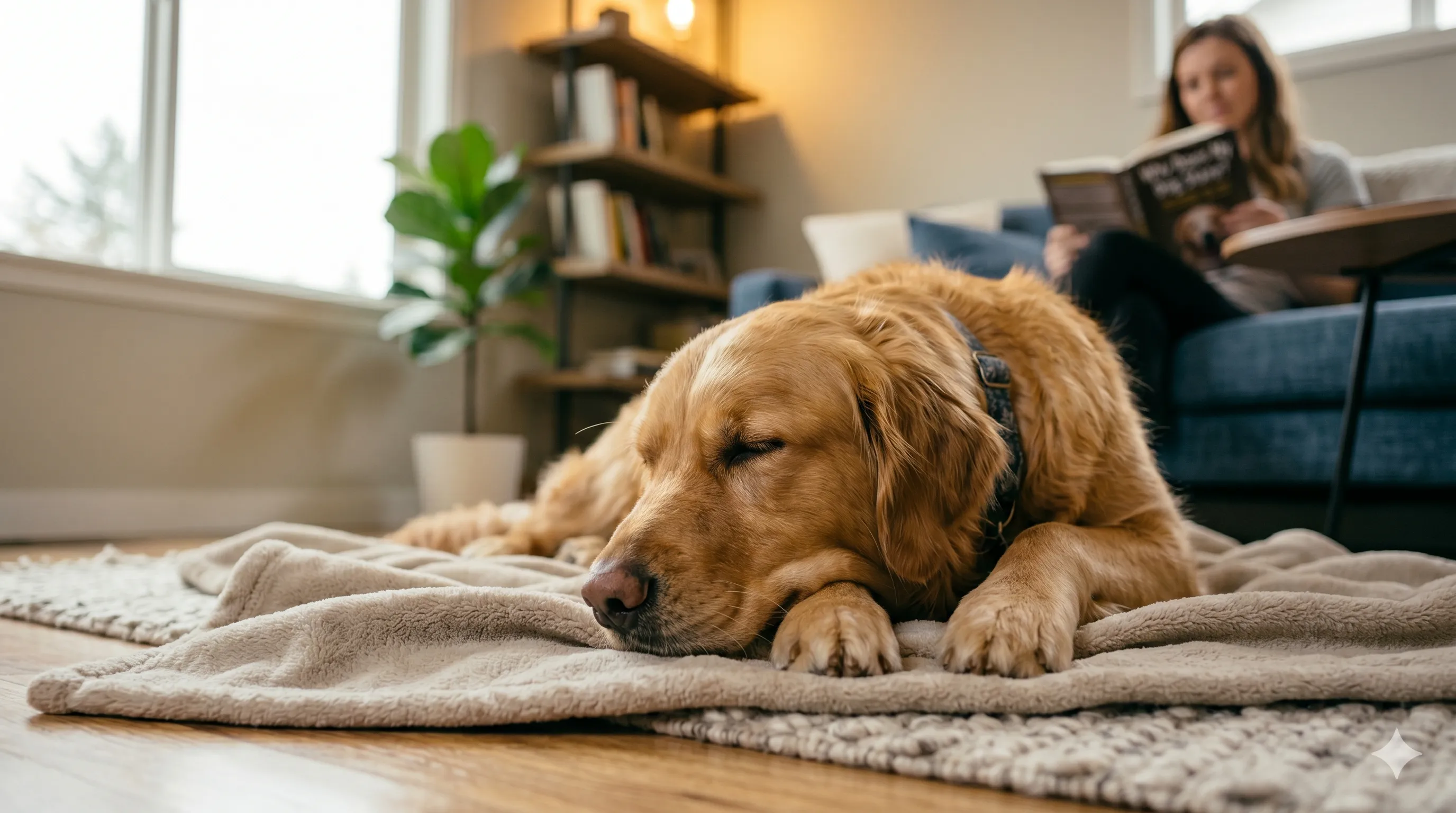 Happy dog relaxed after receiving attention and understanding from owner