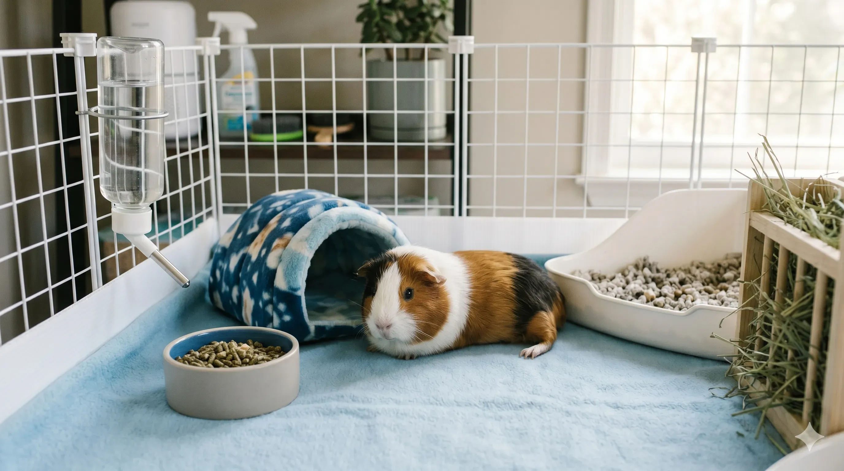 guinea-pig-cage-fresh-air A guinea pig cage placed near a window in a well ventilated room