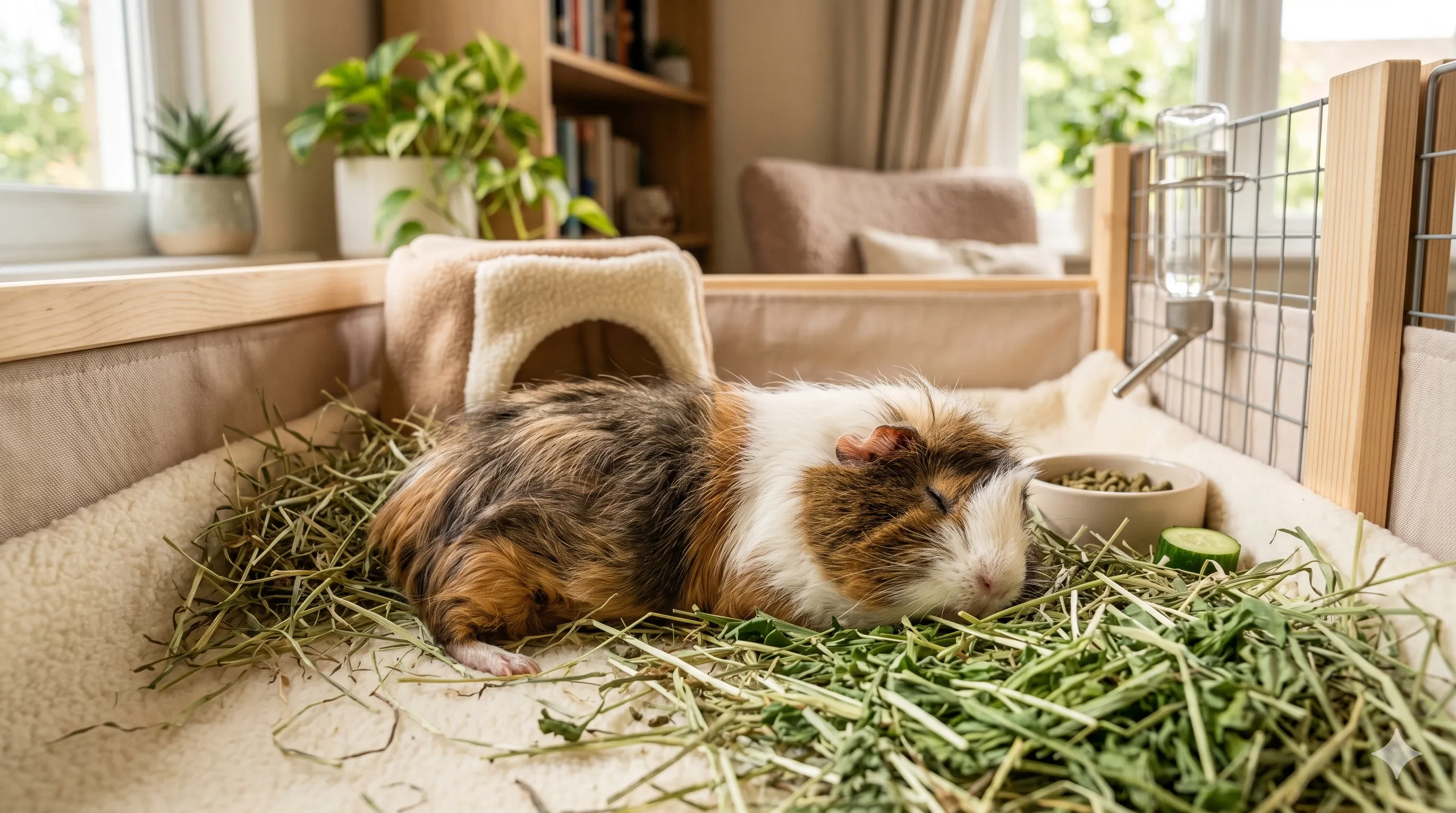happy-guinea-pig-relaxing-after-bonding-image-3 Happy guinea pig relaxing comfortably after affectionate interaction with owner