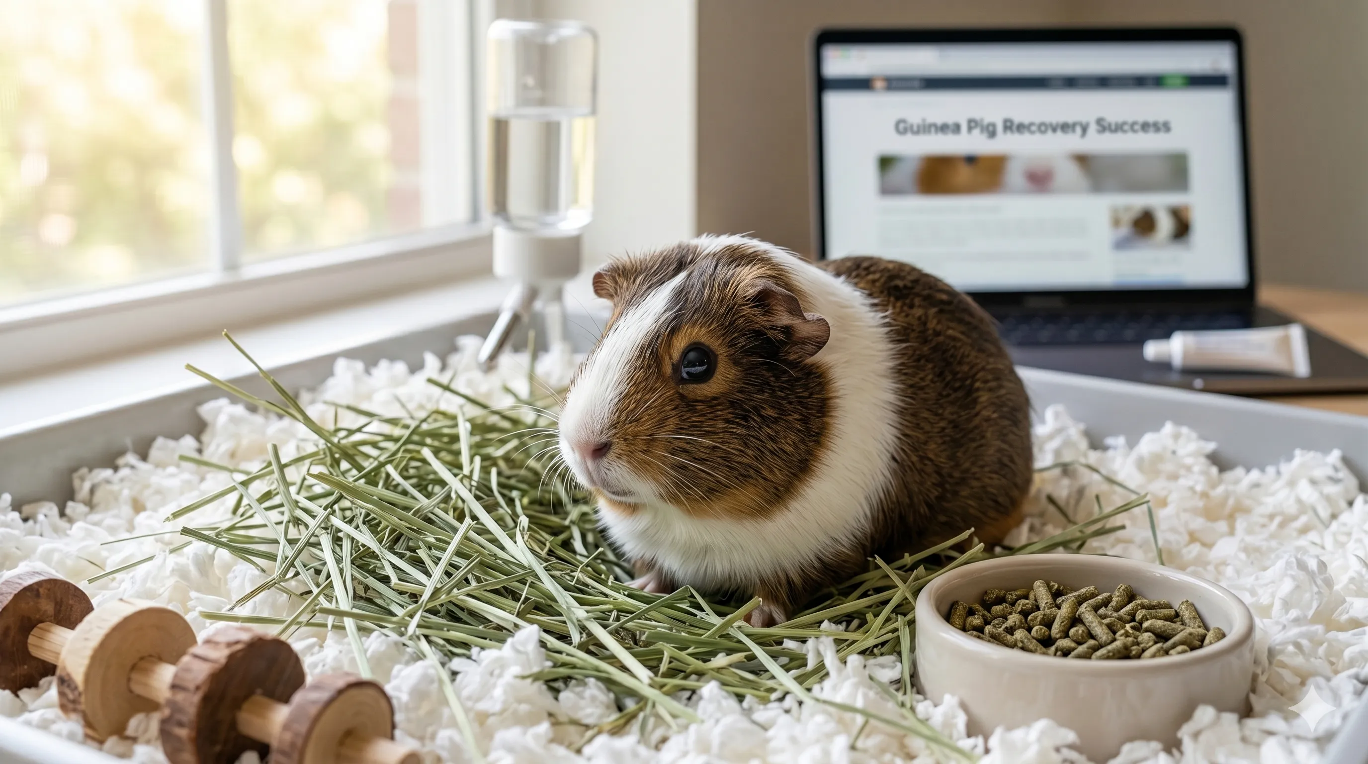 Healthy guinea pig with bright clear eyes after proper care and treatment