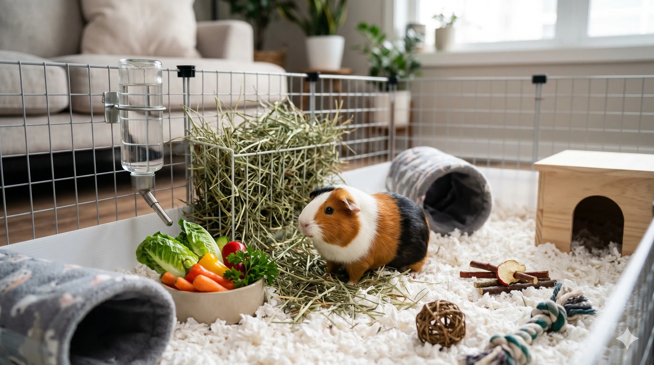 guinea-pig-thriving-indoors Healthy guinea pig thriving indoors in a clean spacious and enriching environment