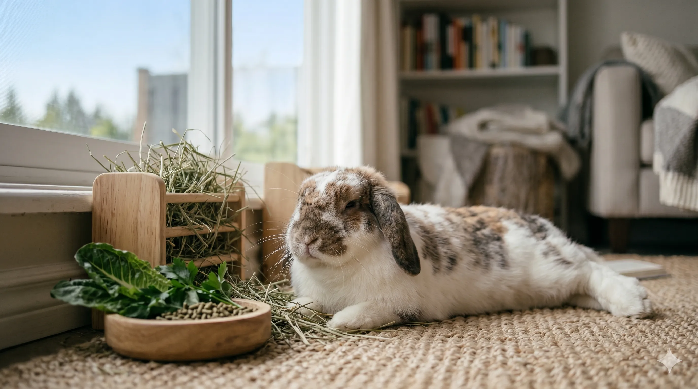 owner-checking-rabbit-poop-health-signs-image-2 Healthy rabbit relaxing comfortably after respiratory care and clean environment setup