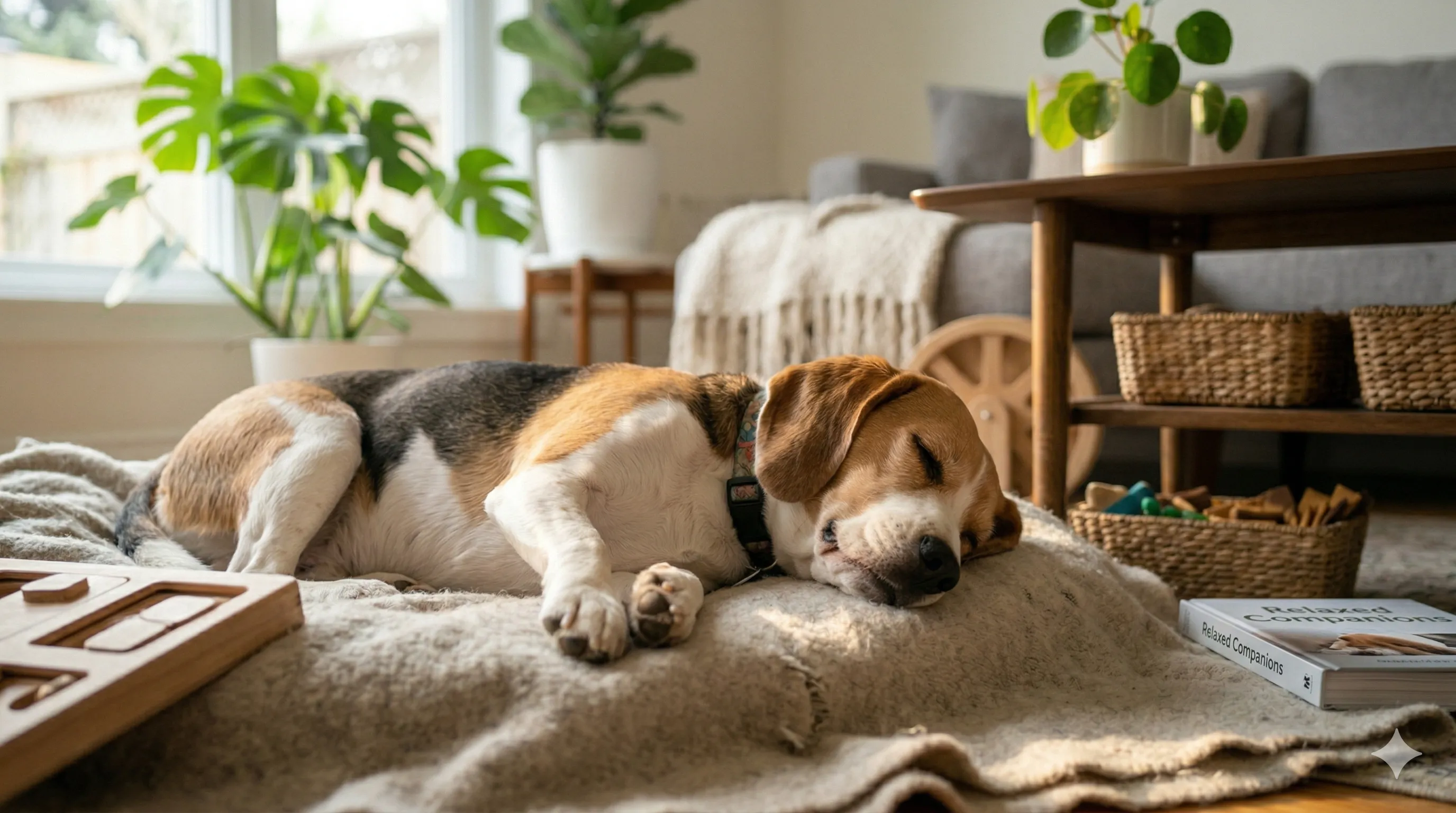 happy Beagle after resolving best indoor activities for bored dogs