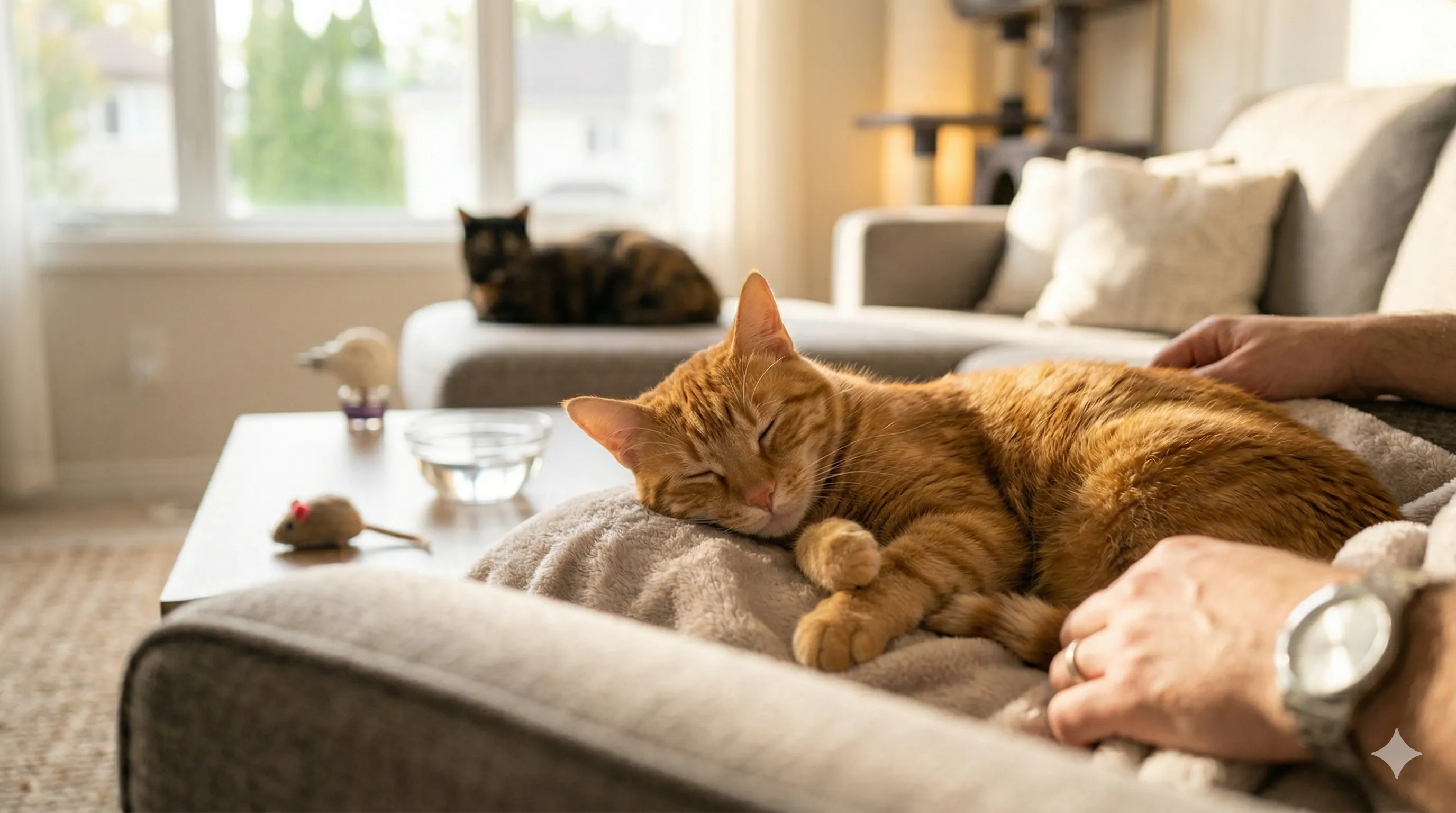 happy Orange Tabby Cat after resolving how to introduce a new cat to your home