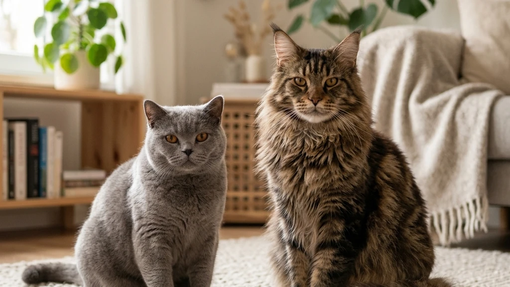 maine-coon-and-british-shorthair-cats-image-2 Maine Coon and British Shorthair cats showing their easygoing temperaments