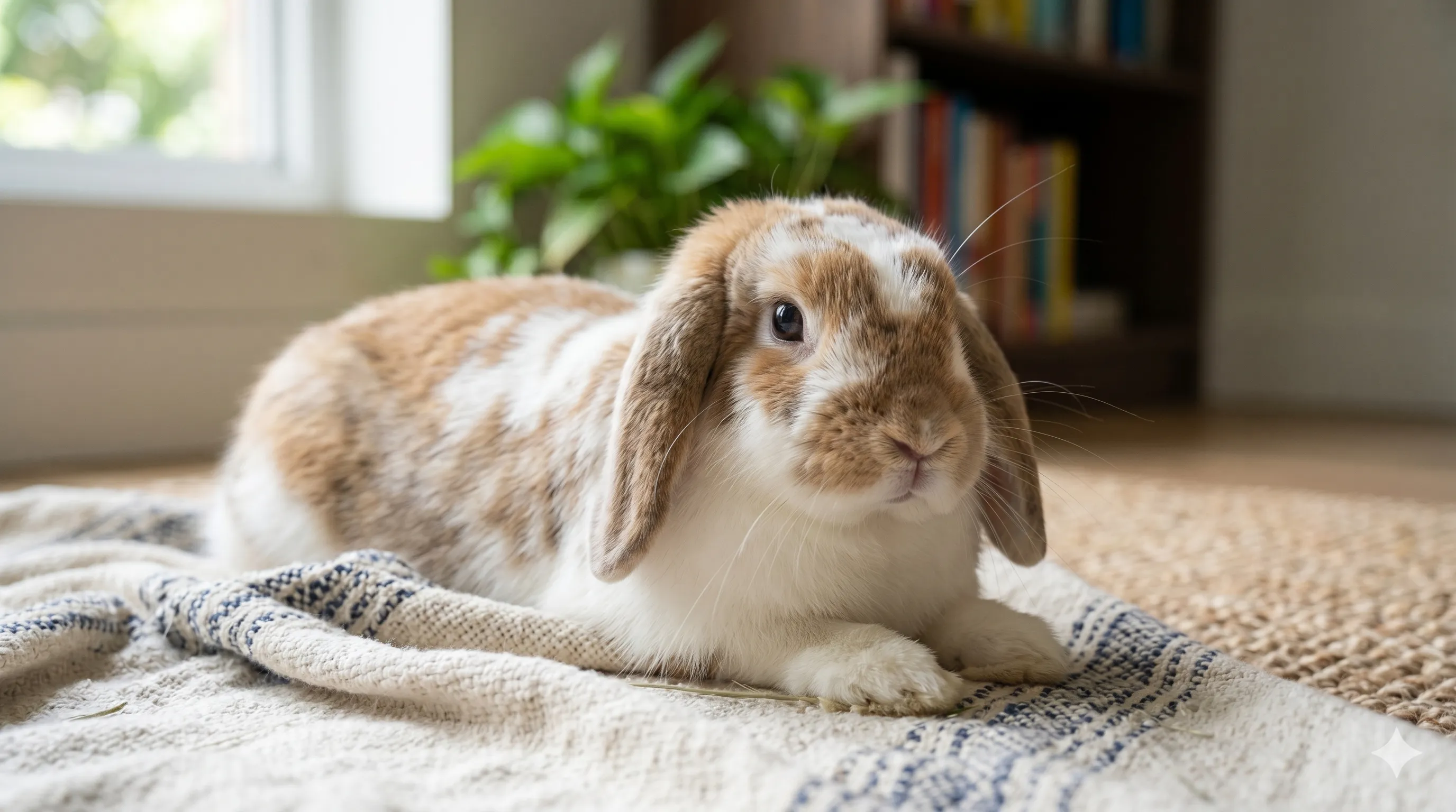 Close-up of friendly Mini Lop rabbit with calm and gentle temperament