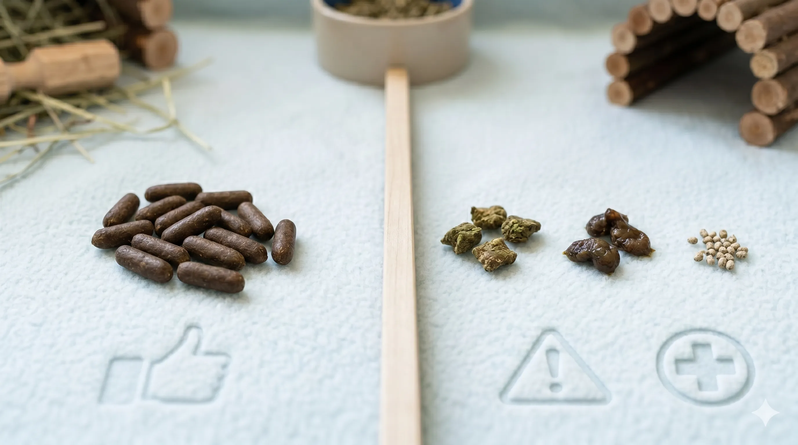 Pet owner checking guinea pig habitat for poop consistency and digestive health signs