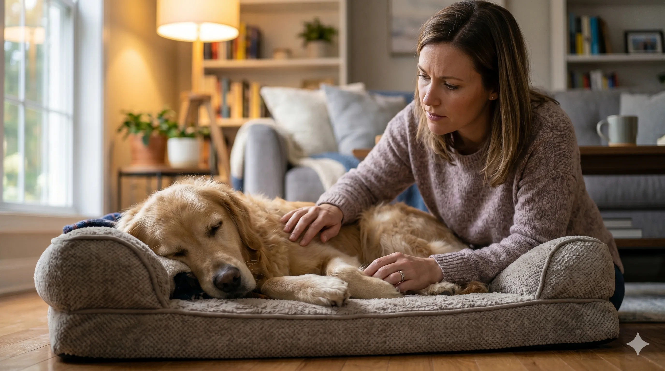 Pet owner checking on dog that is sleeping frequently to ensure health