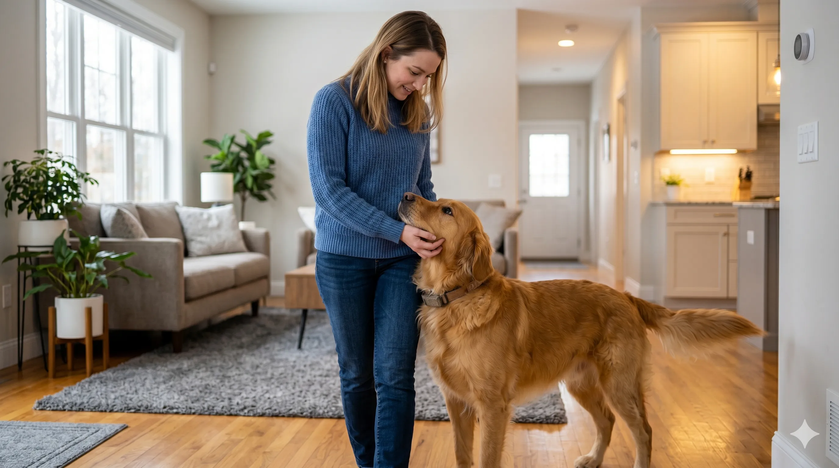 Happy dog relaxed near owner showing strong bond and trust