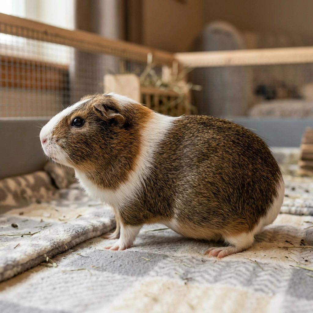 pregnant-guinea-pig-rounded-belly-closeup.webp Pregnant guinea pig showing a rounded pear-shaped abdomen