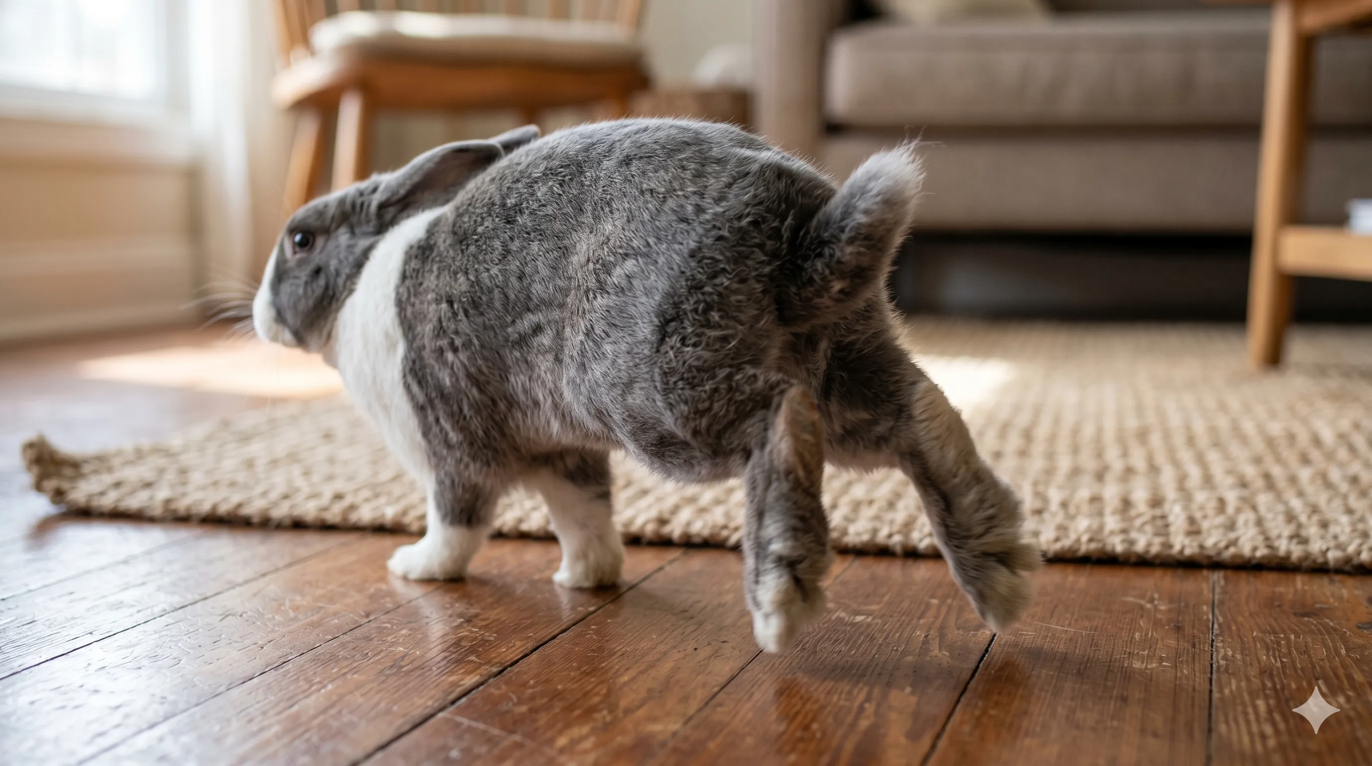 rabbit-back-feet-flick-closeup-motion-image-1 Close-up of rabbit flicking its back feet with energetic body movement and attitude