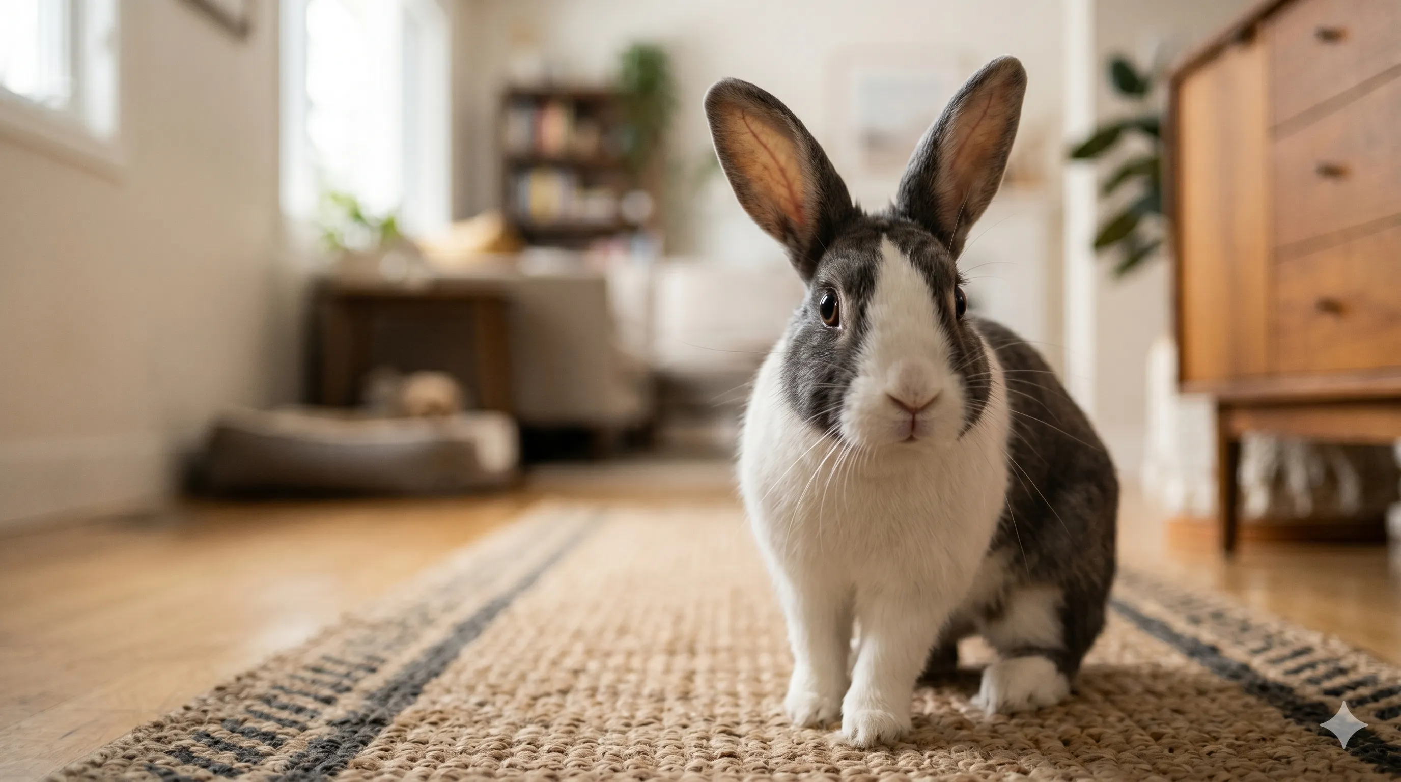 rabbit-following-closeup-expression-image-1 Close-up of rabbit attentively following owner with curious expression