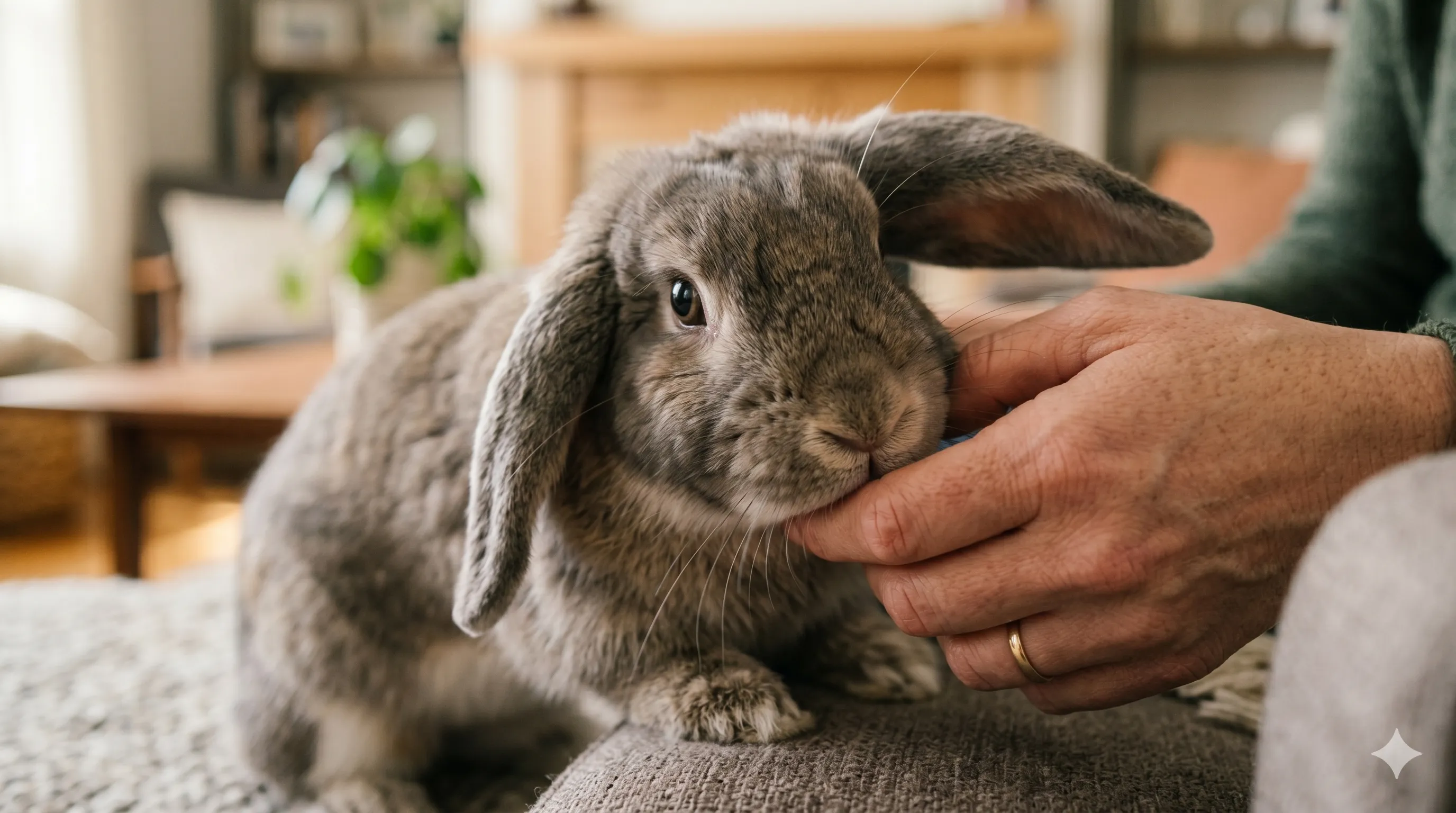 Close-up of rabbit nudging with curious and attentive expression
