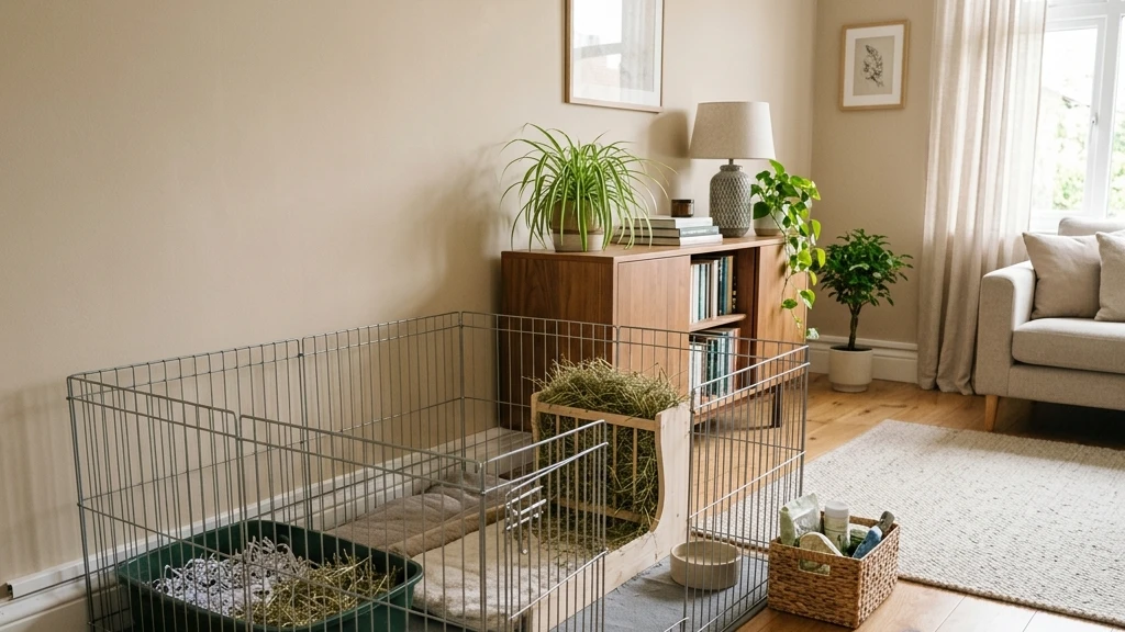 Rabbit-proofed room with cage litter box and hay ready before adoption day