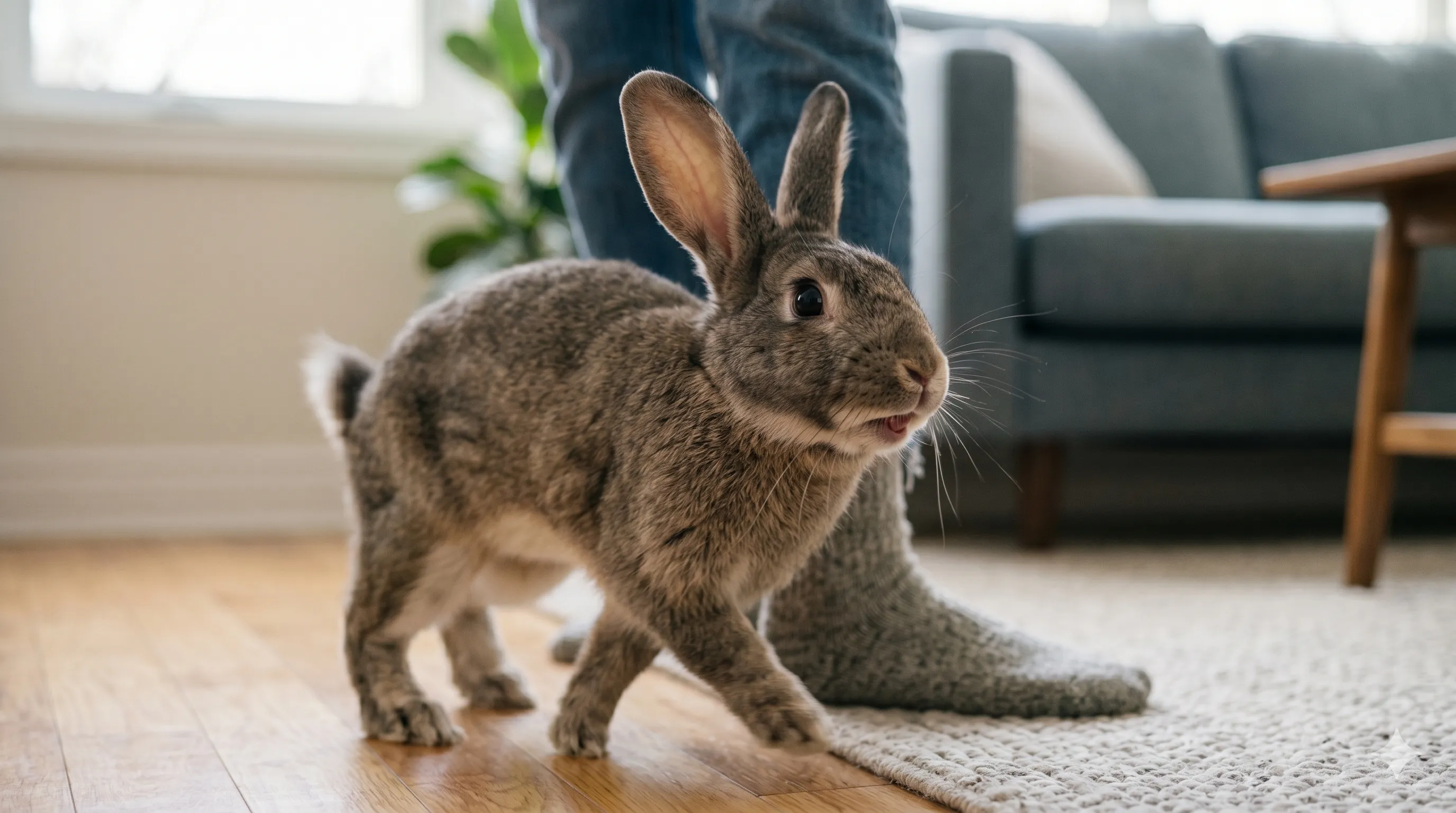 rabbit-running-circles-around-owner-closeup-image-1 Close-up of rabbit circling quickly with energetic and excited posture
