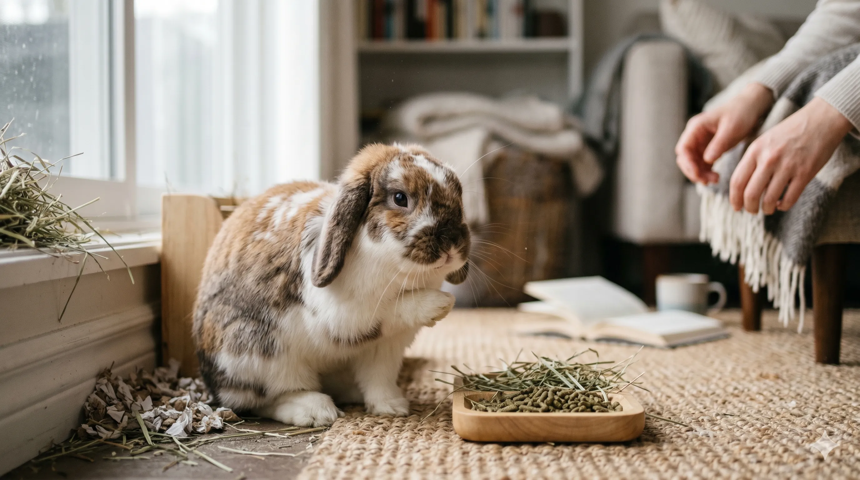Rabbit sneezing indoors showing possible respiratory irritation or health problem symptoms