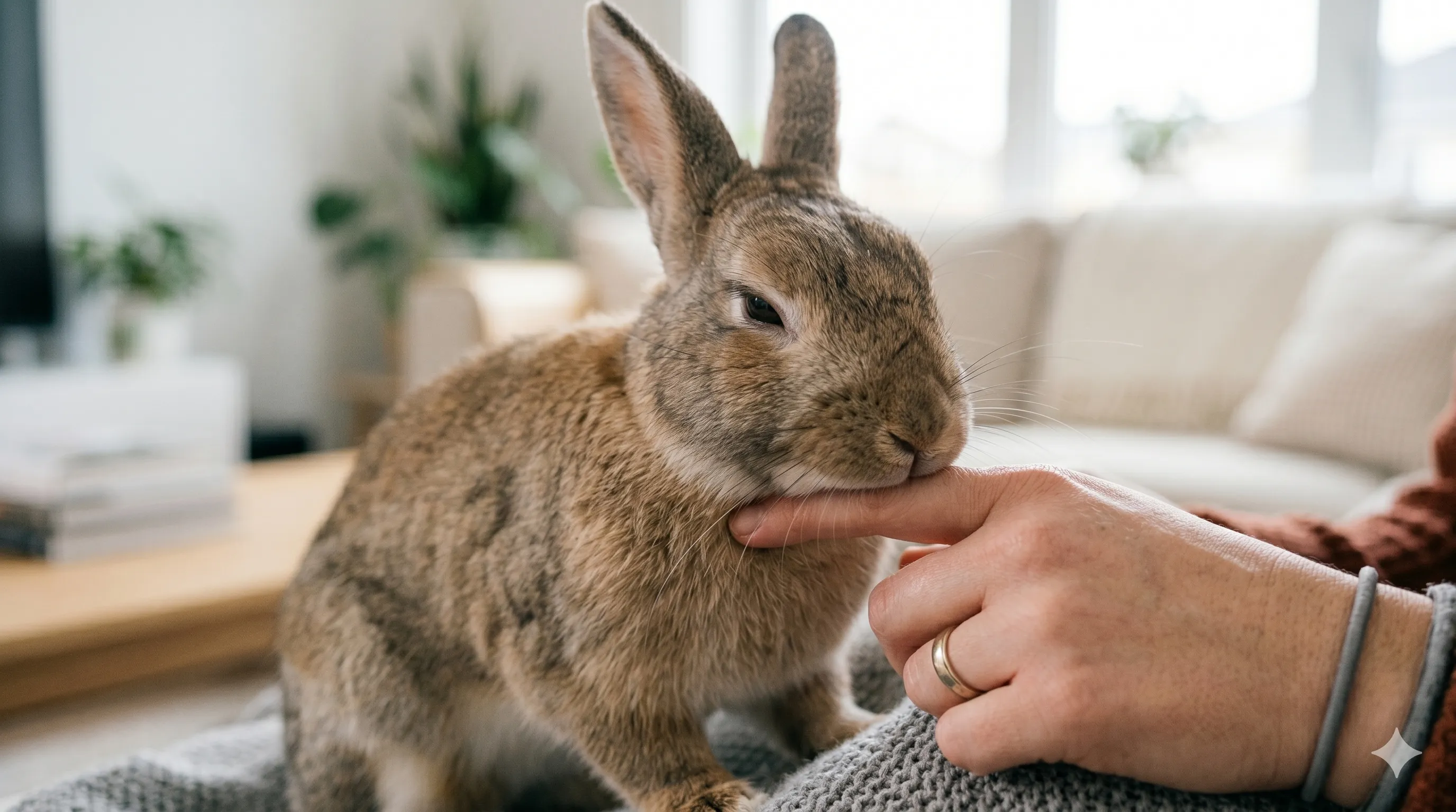 rabbit-soft-love-bite-closeup-image-1 Close-up of rabbit gently nibbling hand with calm and curious expression