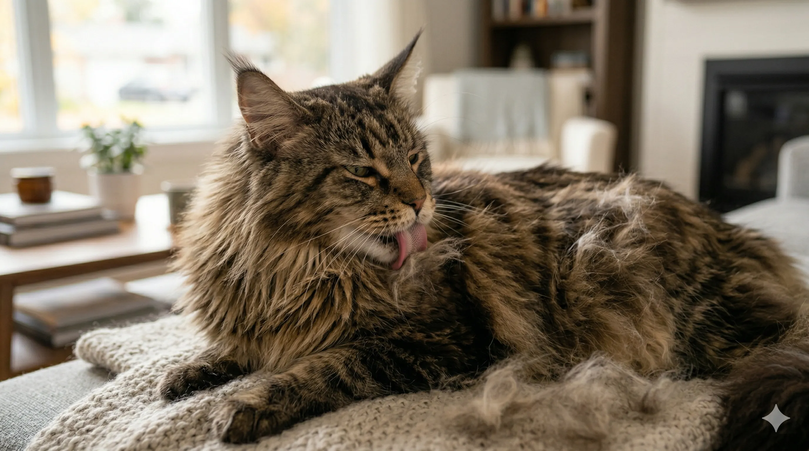 Maine Coon showing behavior related to how to reduce cat shedding