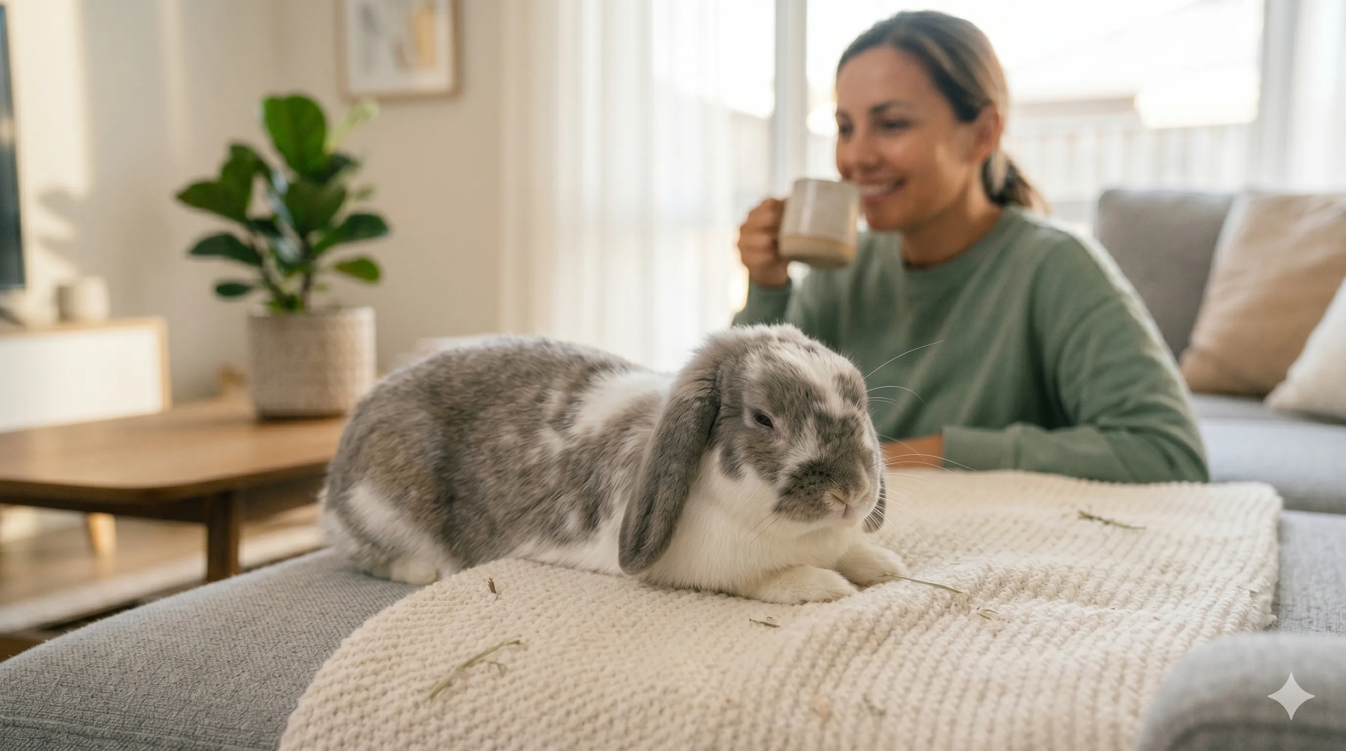 relaxed-rabbit-resting-comfortably-after-care-image-3 Calm rabbit resting comfortably after receiving care and reassurance indoors