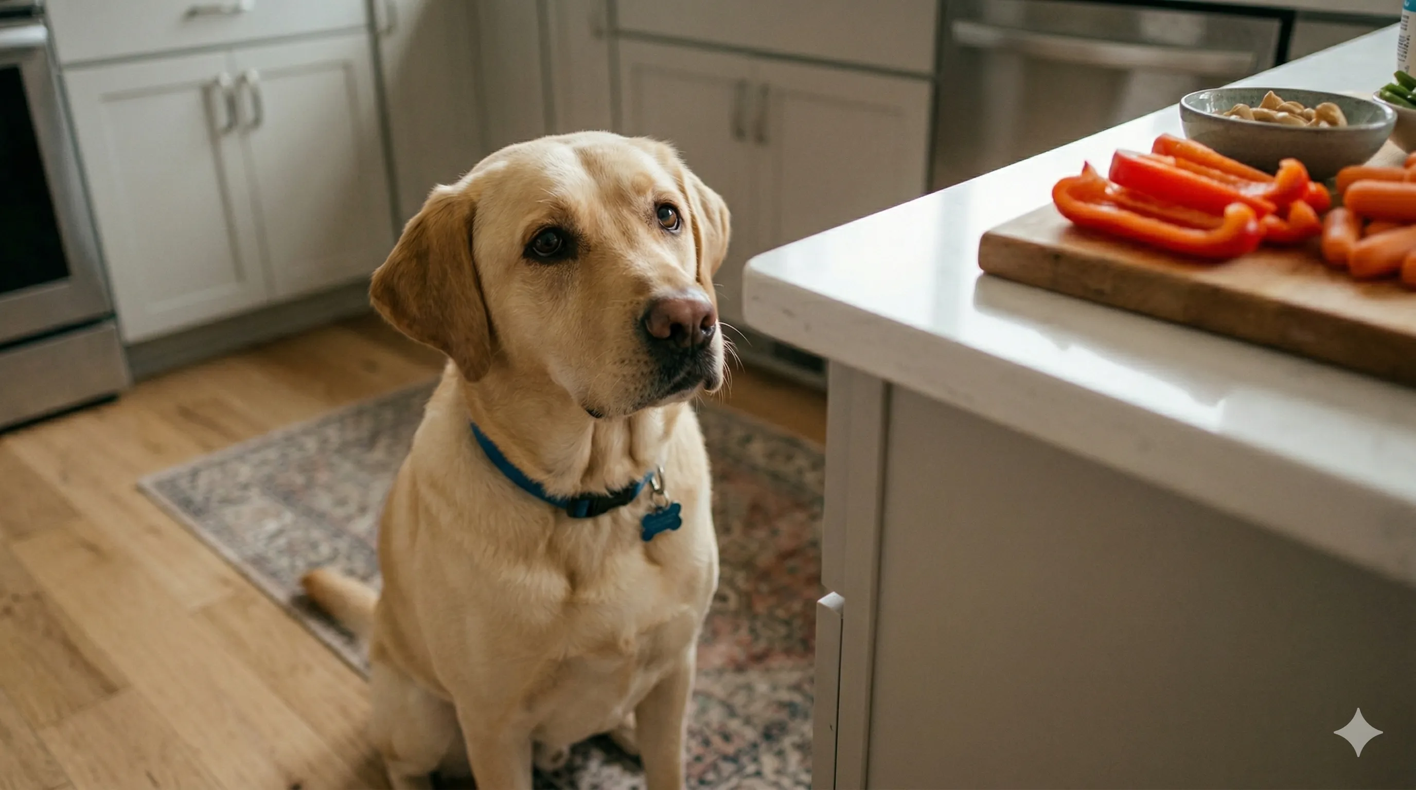 Labrador Retriever showing behavior related to safe human foods for dogs