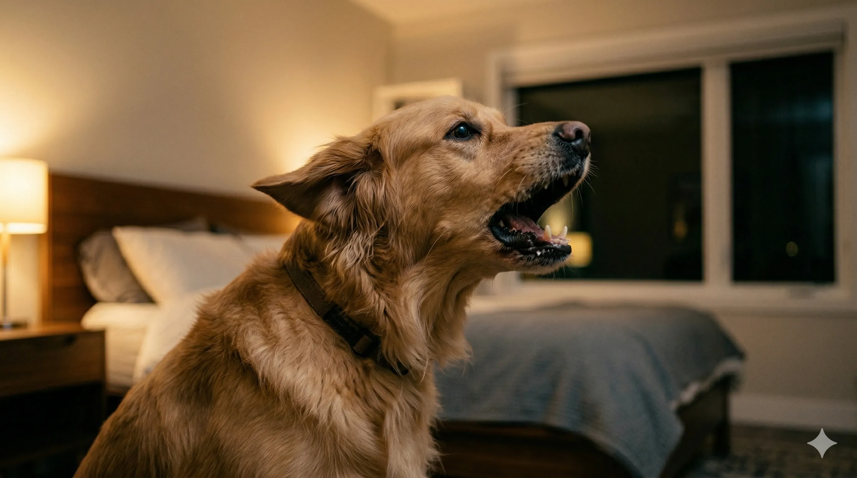 Golden Retriever showing behavior related to how to stop a dog from barking at night