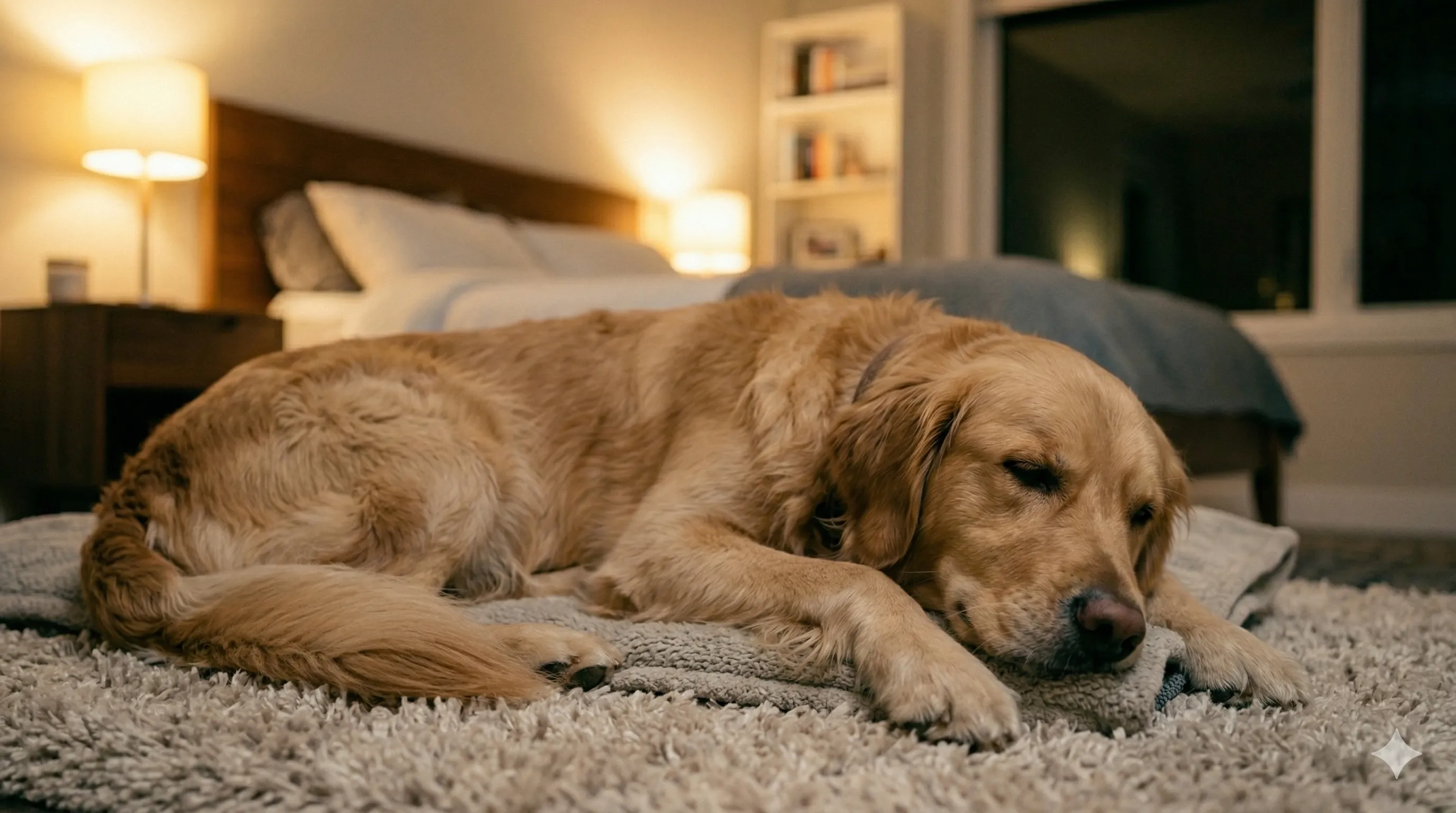 happy Golden Retriever after resolving how to stop a dog from barking at night