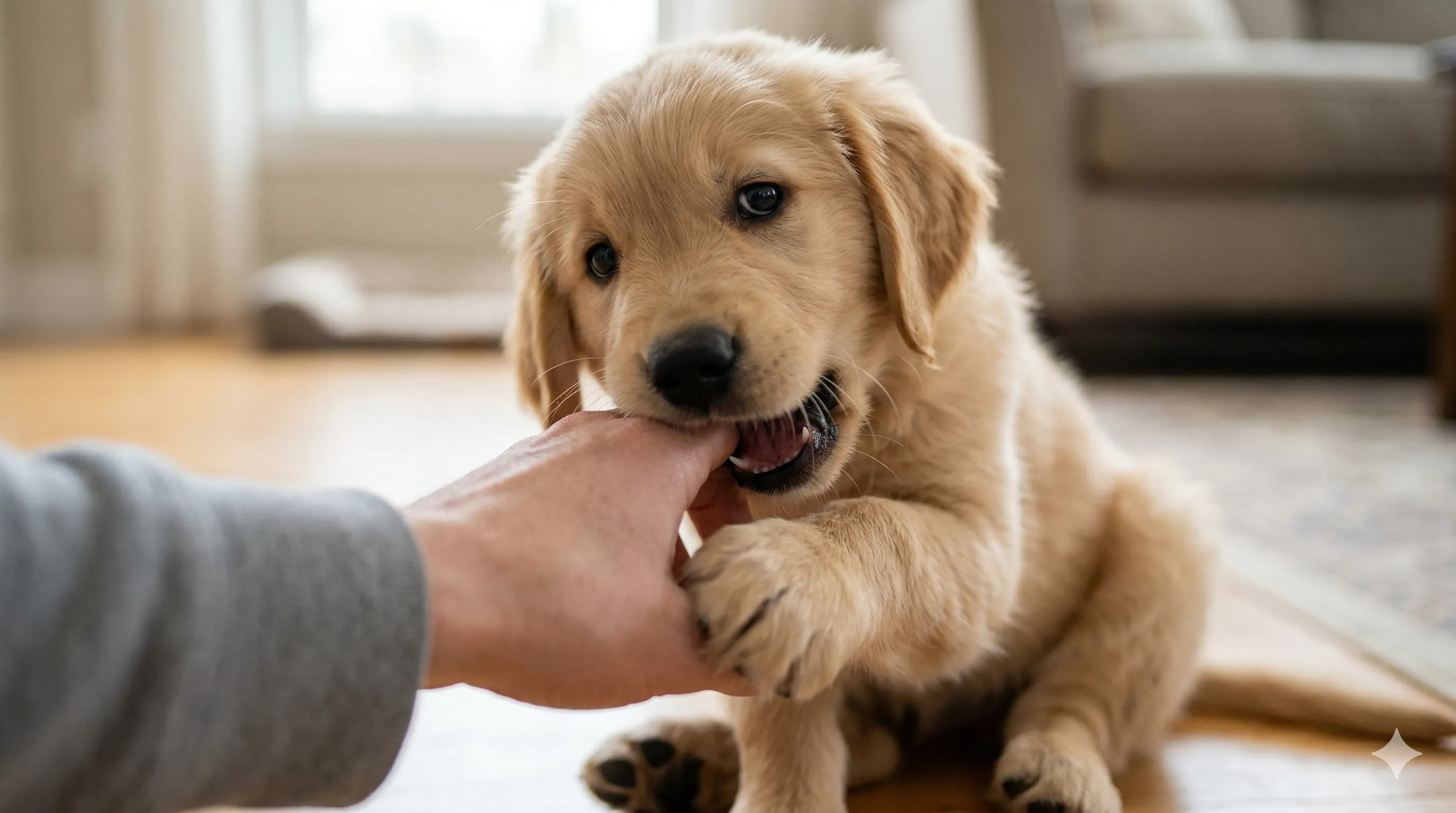 train-puppy-not-to-bite-1.webp Golden Retriever Puppy showing behavior related to how to train a puppy not to bite