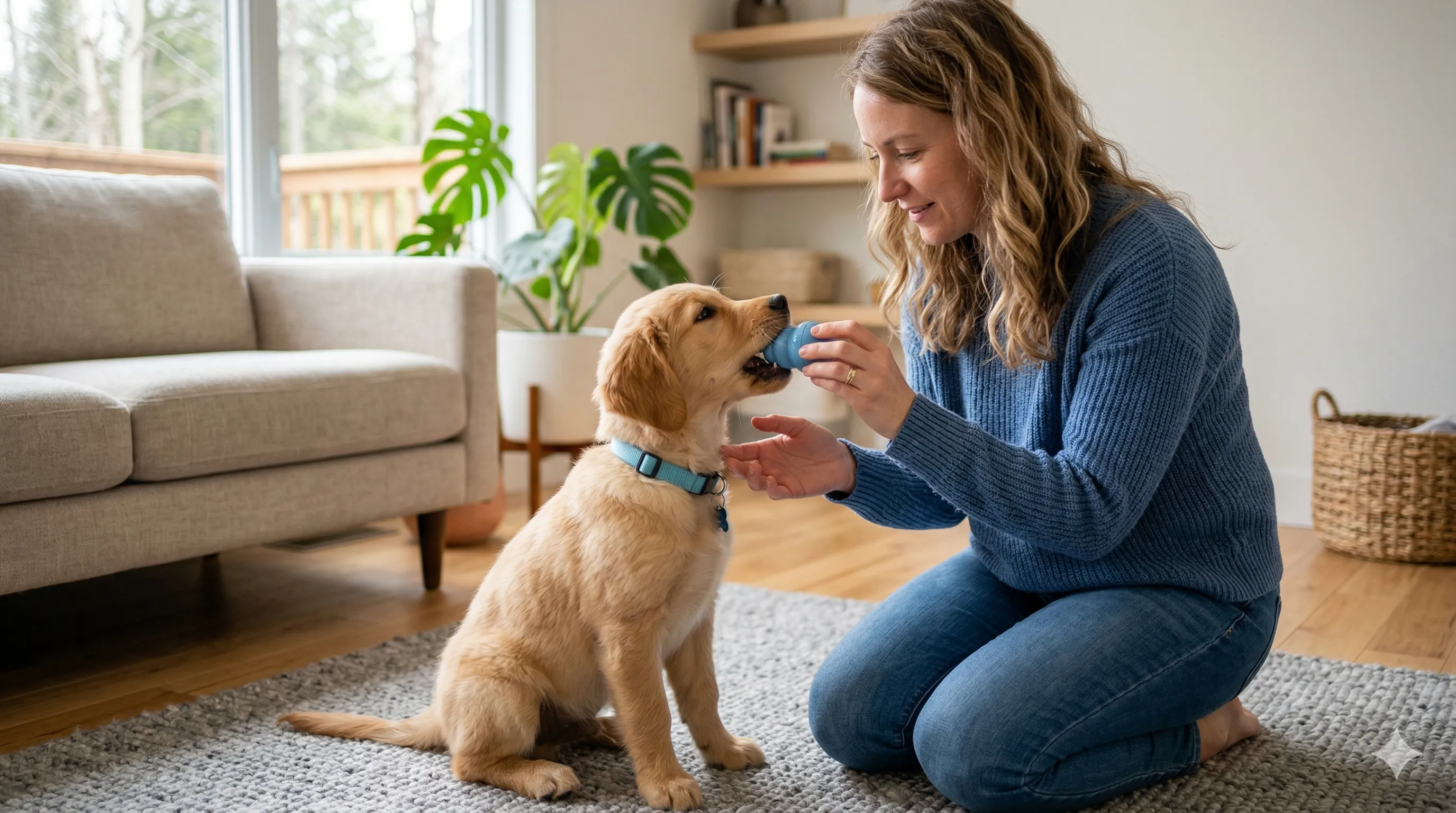 train-puppy-not-to-bite-2.webp owner helping Golden Retriever Puppy with how to train a puppy not to bite