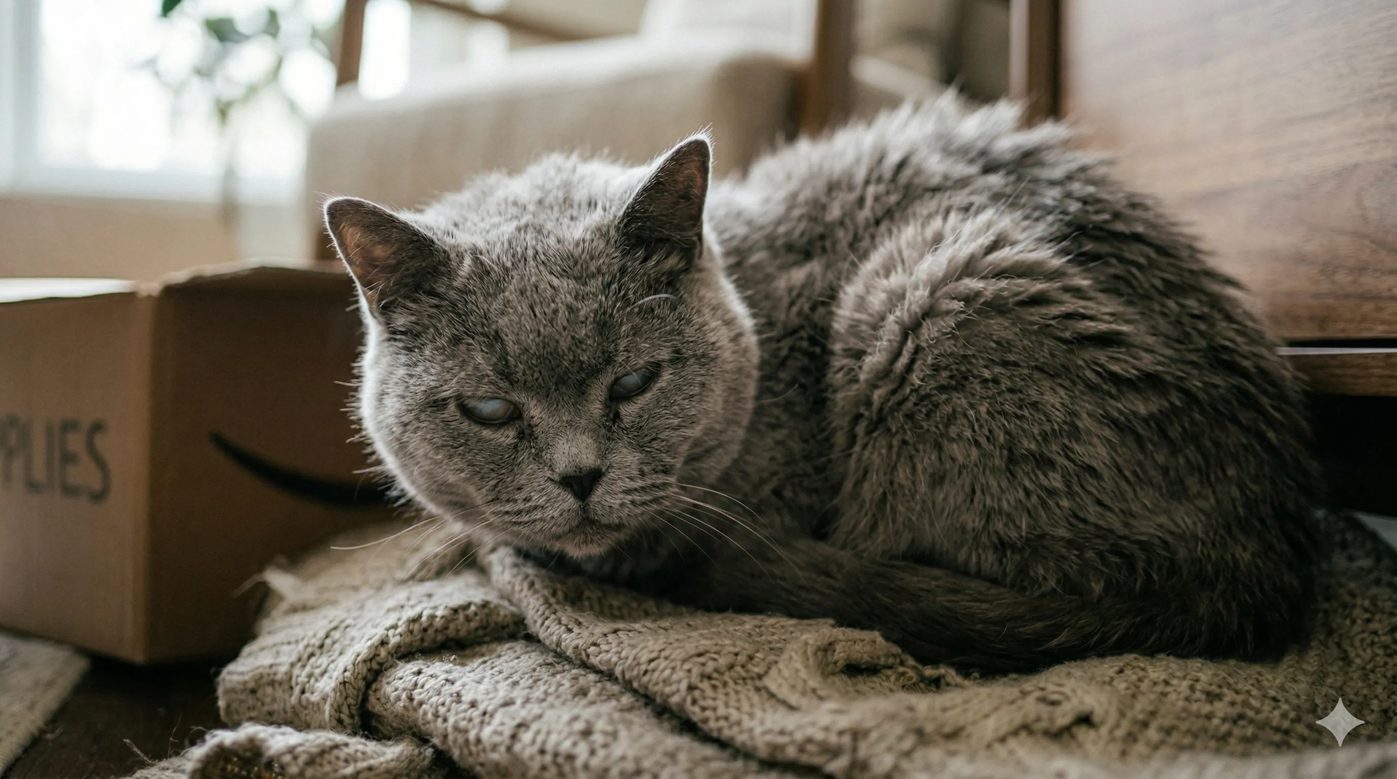 British Shorthair showing behavior related to 10 warning signs your cat may be sick
