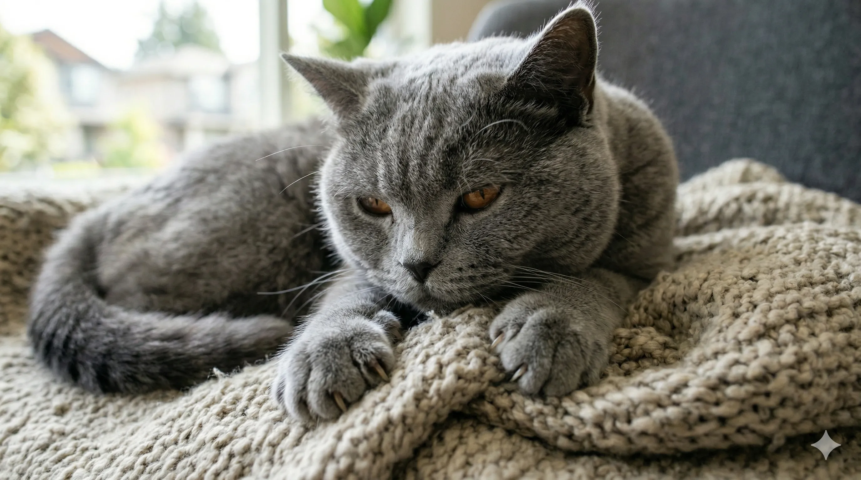 British Shorthair showing behavior related to why do cats knead blankets?